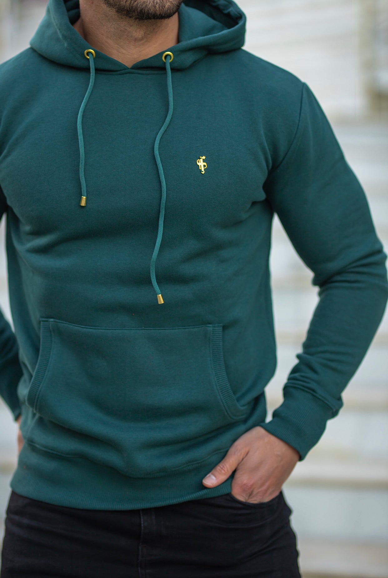 Forest Green & Gold Overhead Hoodie Jumper - FSH548
