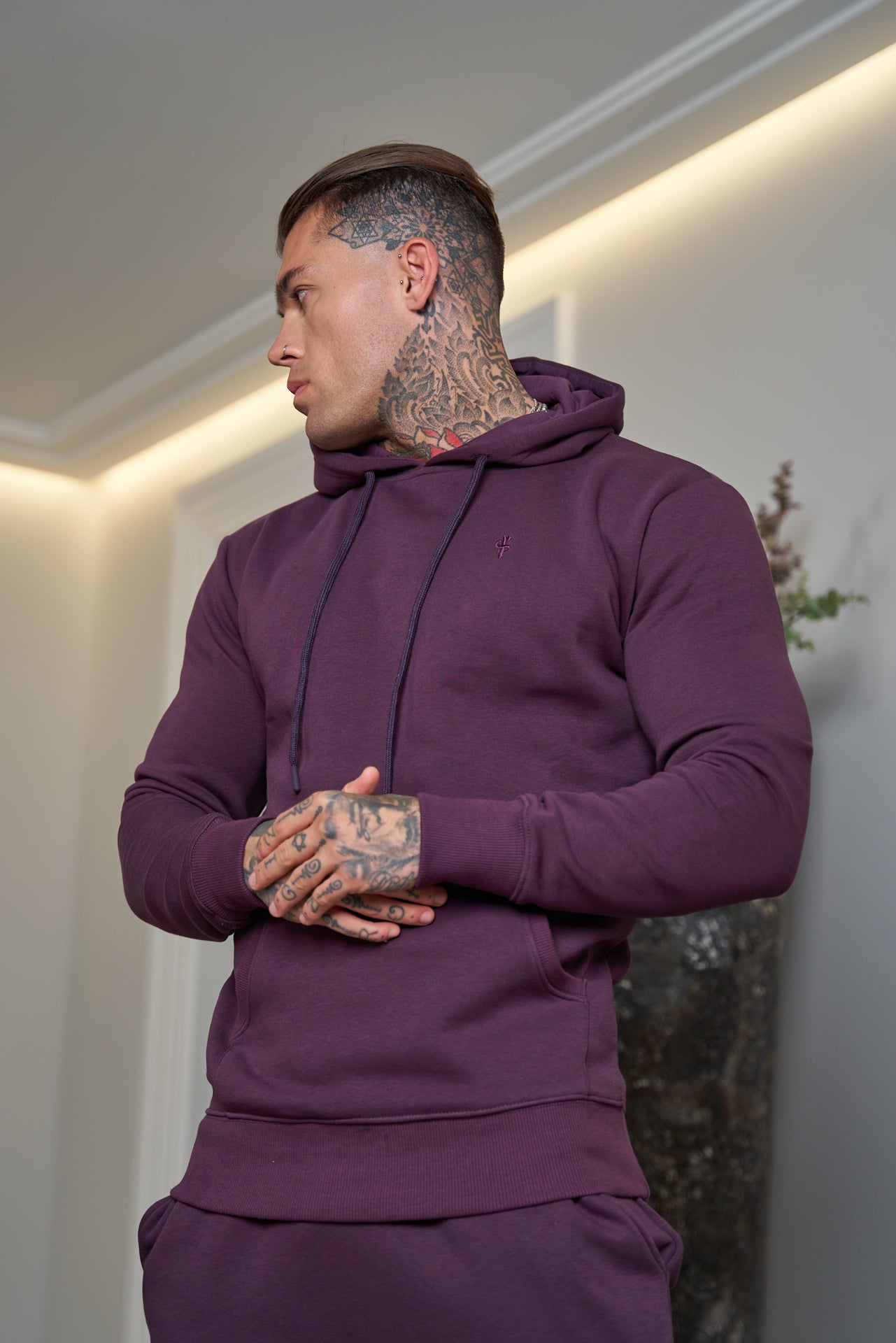 Plum Kangaroo Hoodie Top with FS Embroidery - FSH703