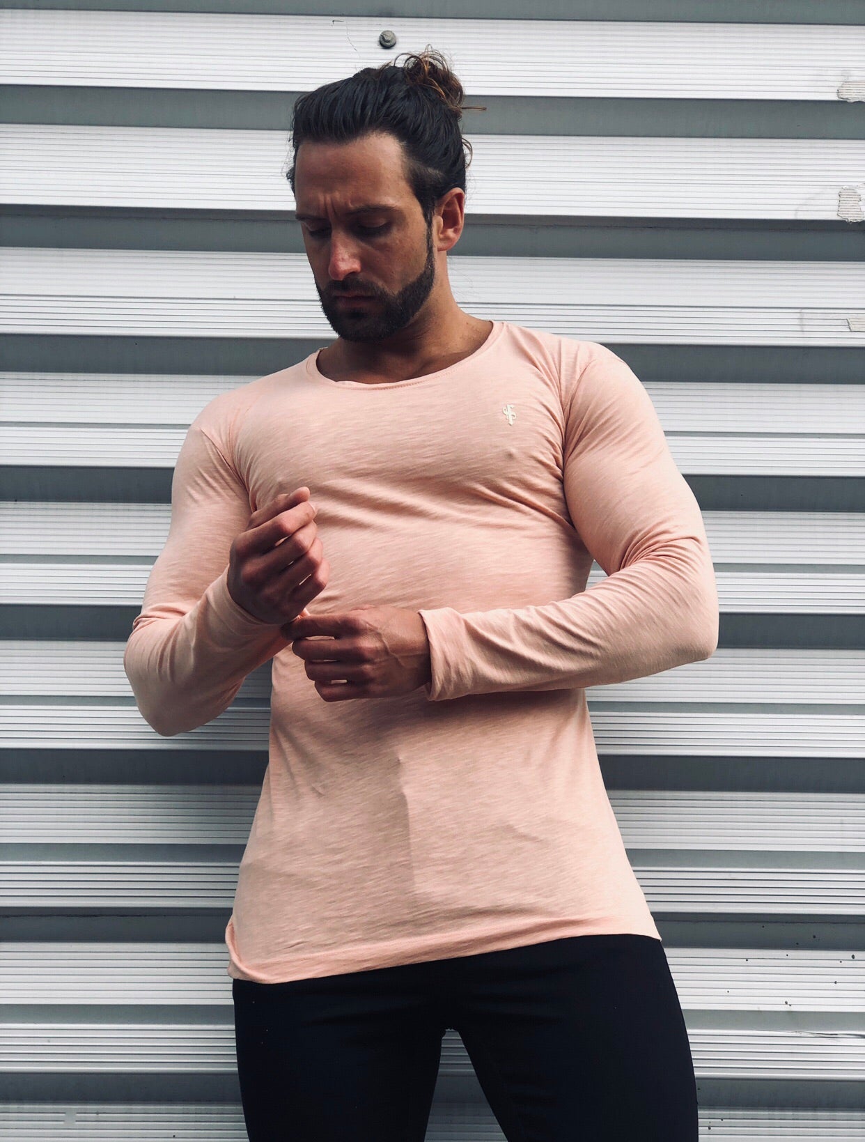 Peach Long Sleeve Slub Crew - FSH325