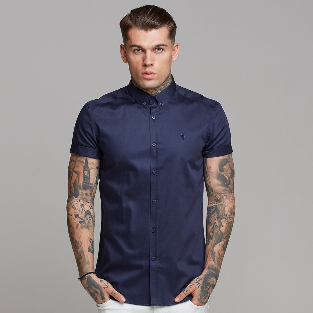 Classic Navy Luxe Egyptian Cotton Button Down Short Sleeve - FS500 (LAST CHANCE)