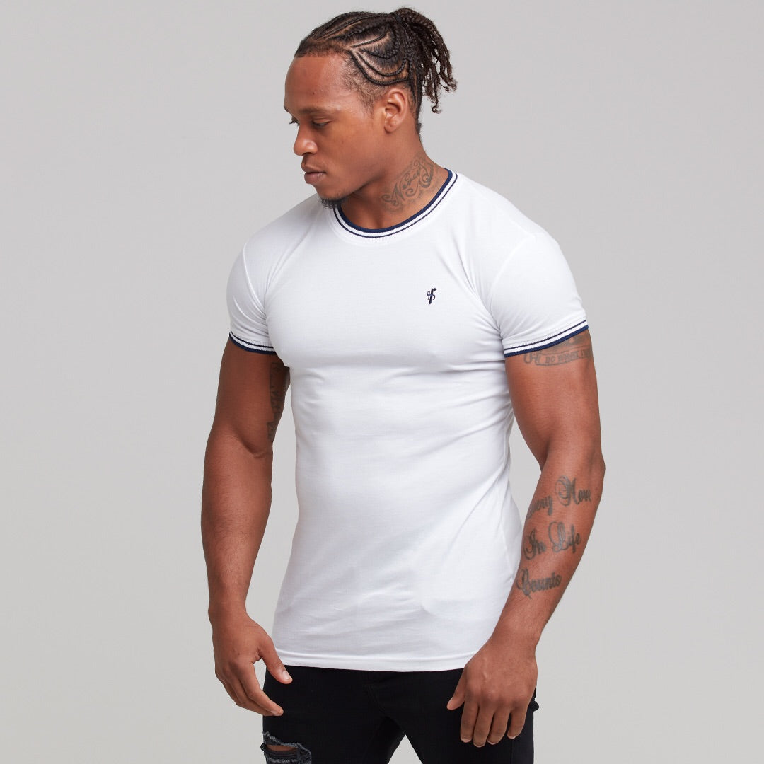 White with Navy Contrast Crew - FSH264
