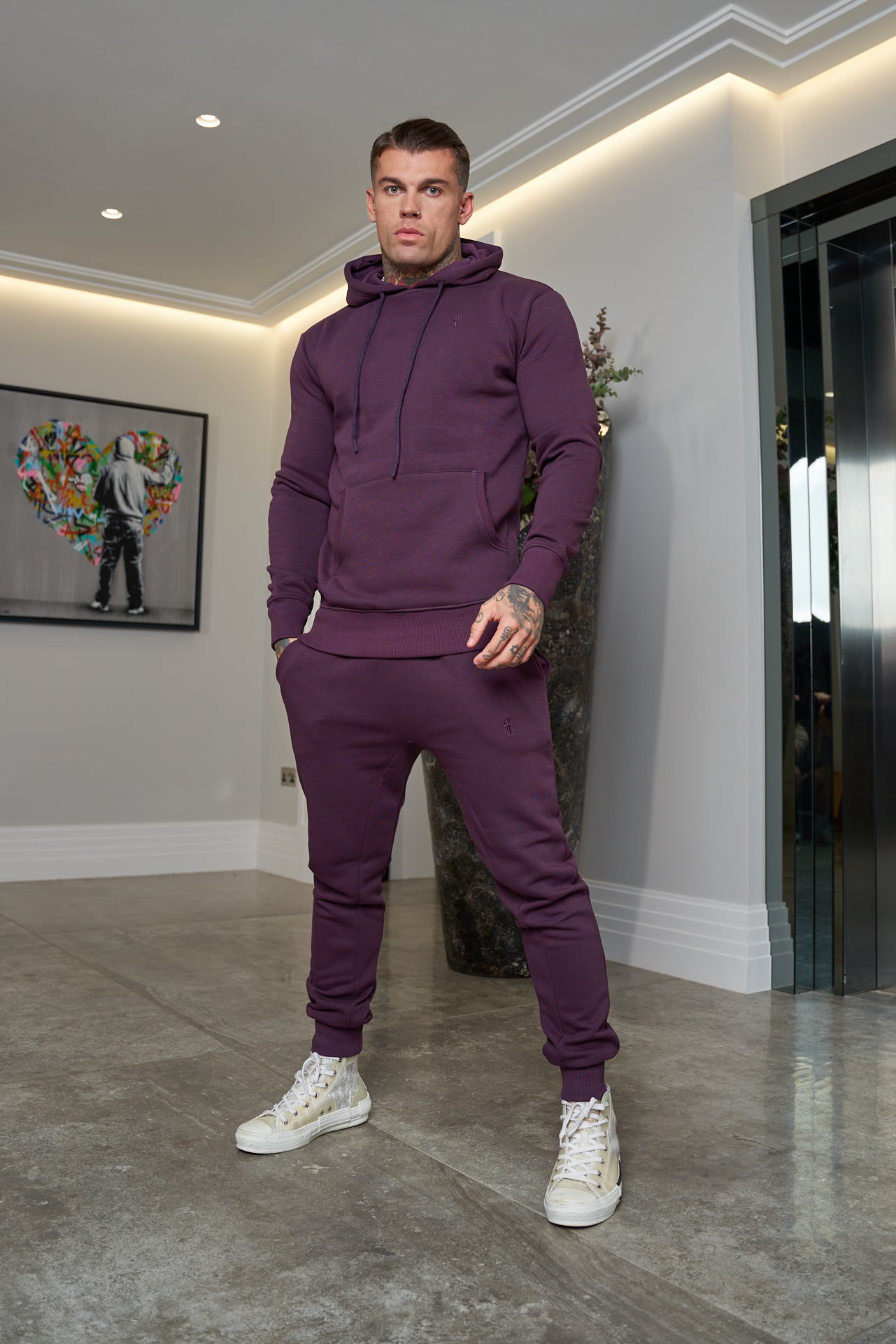 Plum Raglan Tracksuit Bottoms with FS Embroidery - FSH704