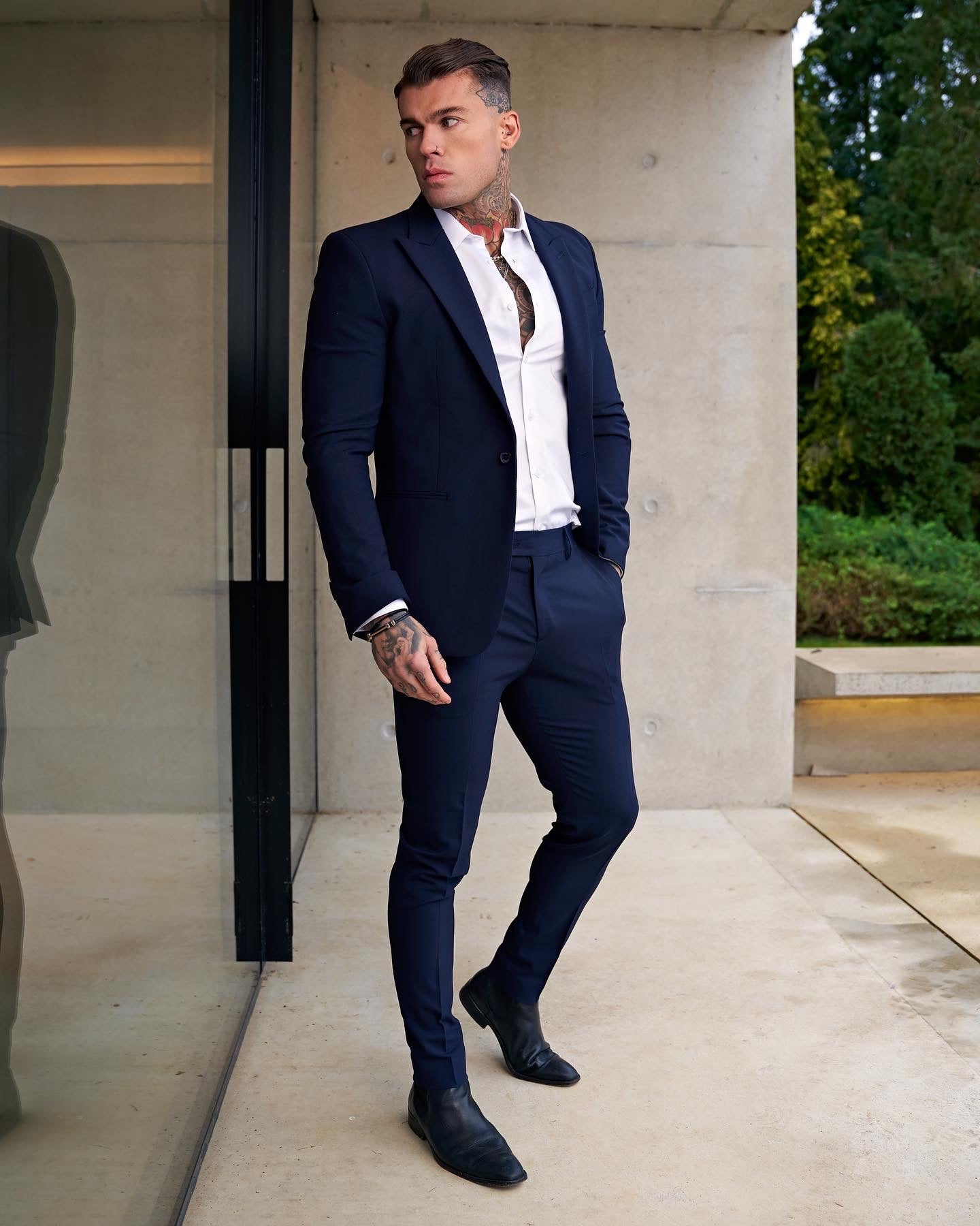 Slim Formal Plain Navy Stretch Trousers - FST009