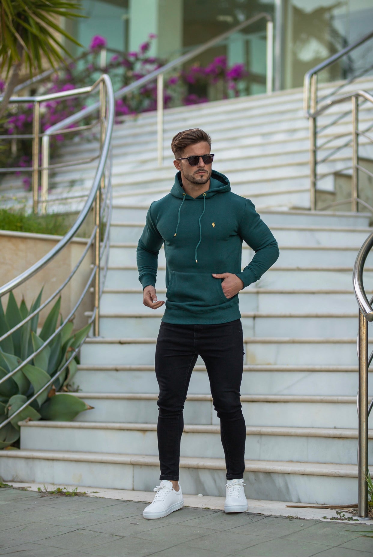 Forest Green & Gold Overhead Hoodie Jumper - FSH548