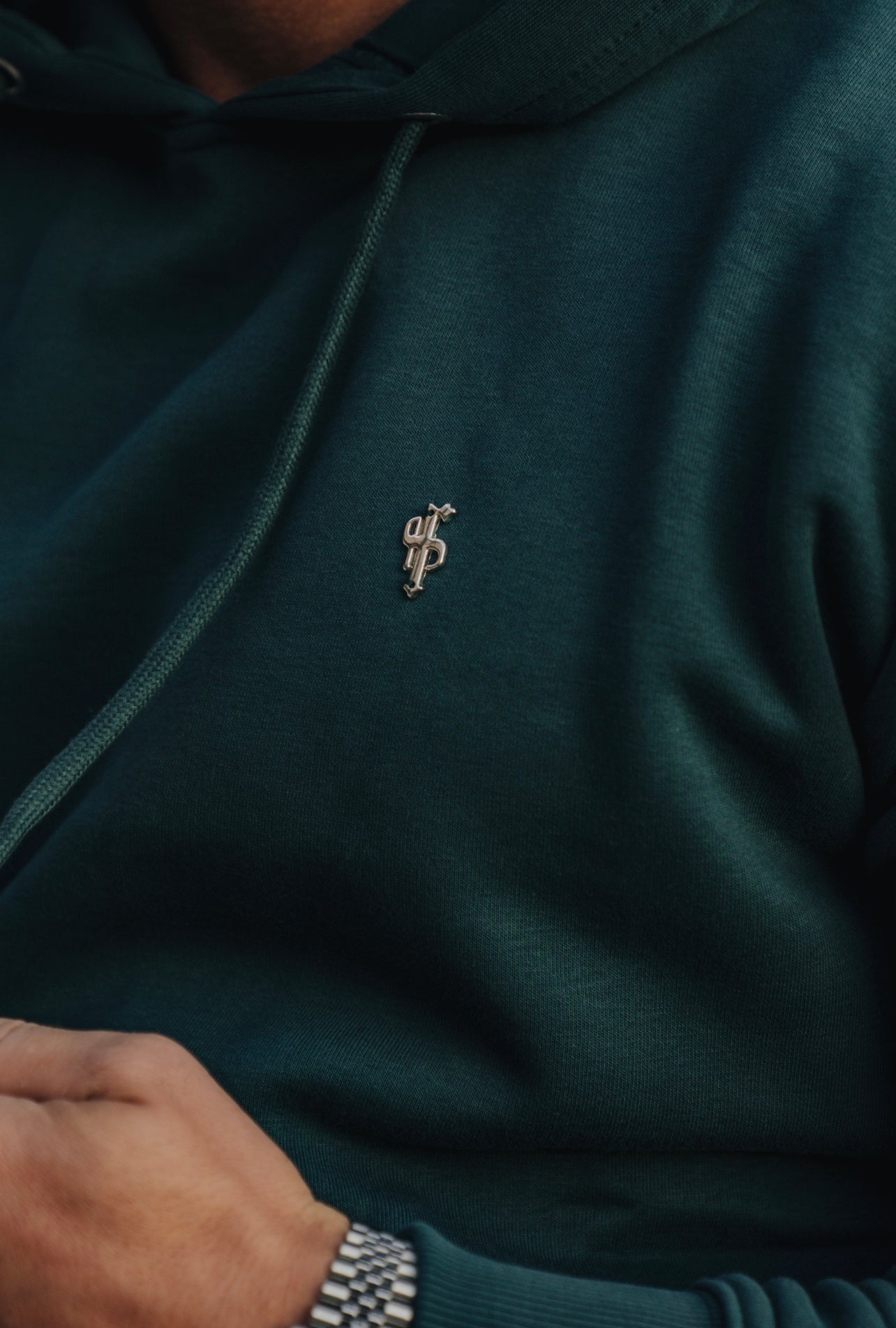 Forest Green / Silver Overhead Hoodie Top with Zipped Pockets - FSH799