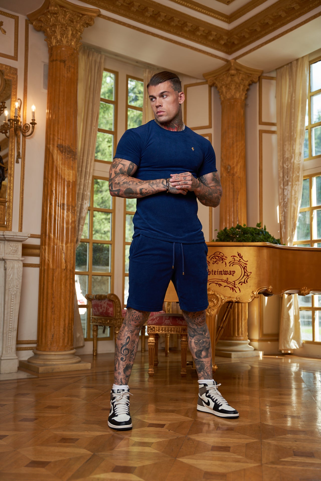 New French Navy Towelling Crew T Shirt - FSH655