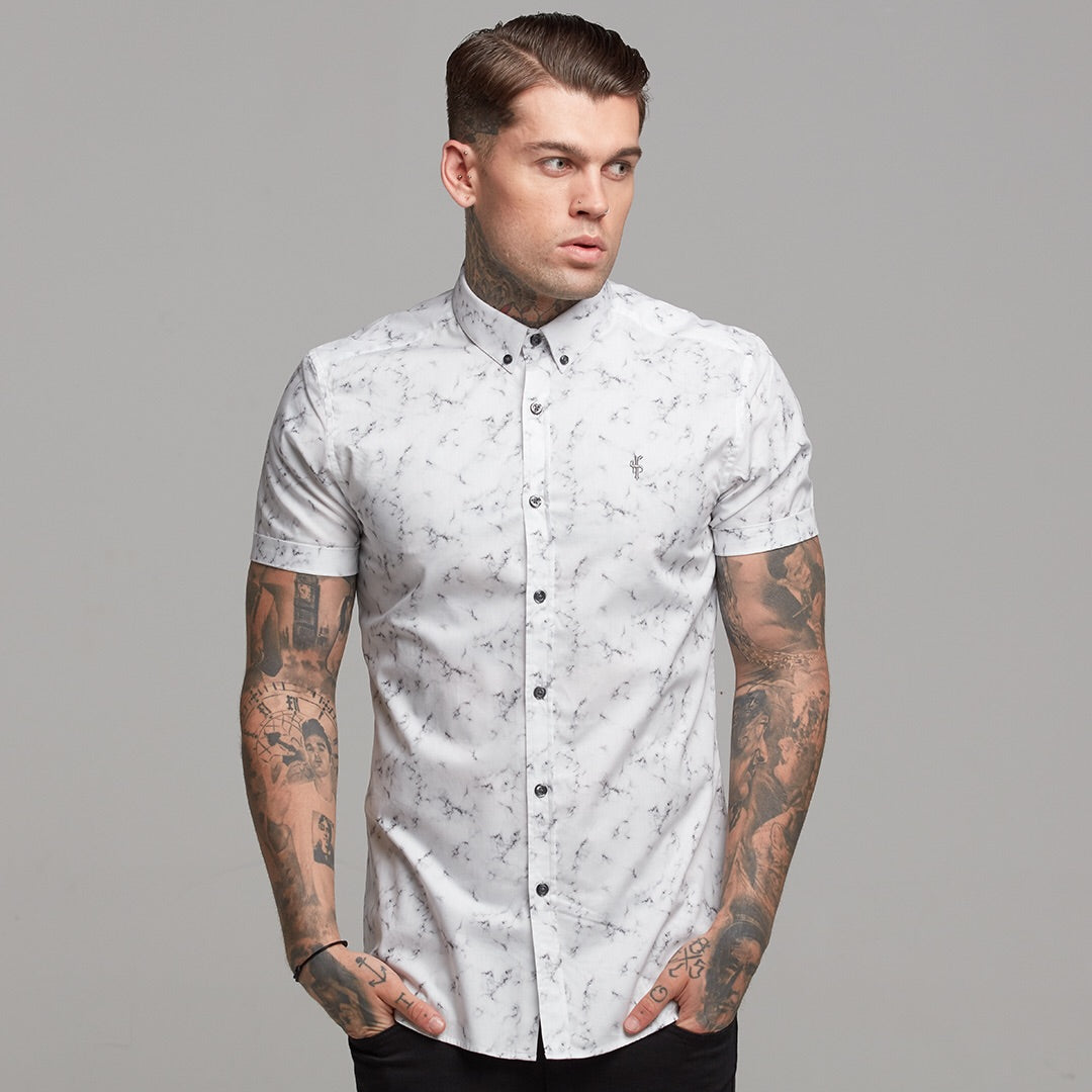 Super Slim Stretch Marble Print Short Sleeve - FS433