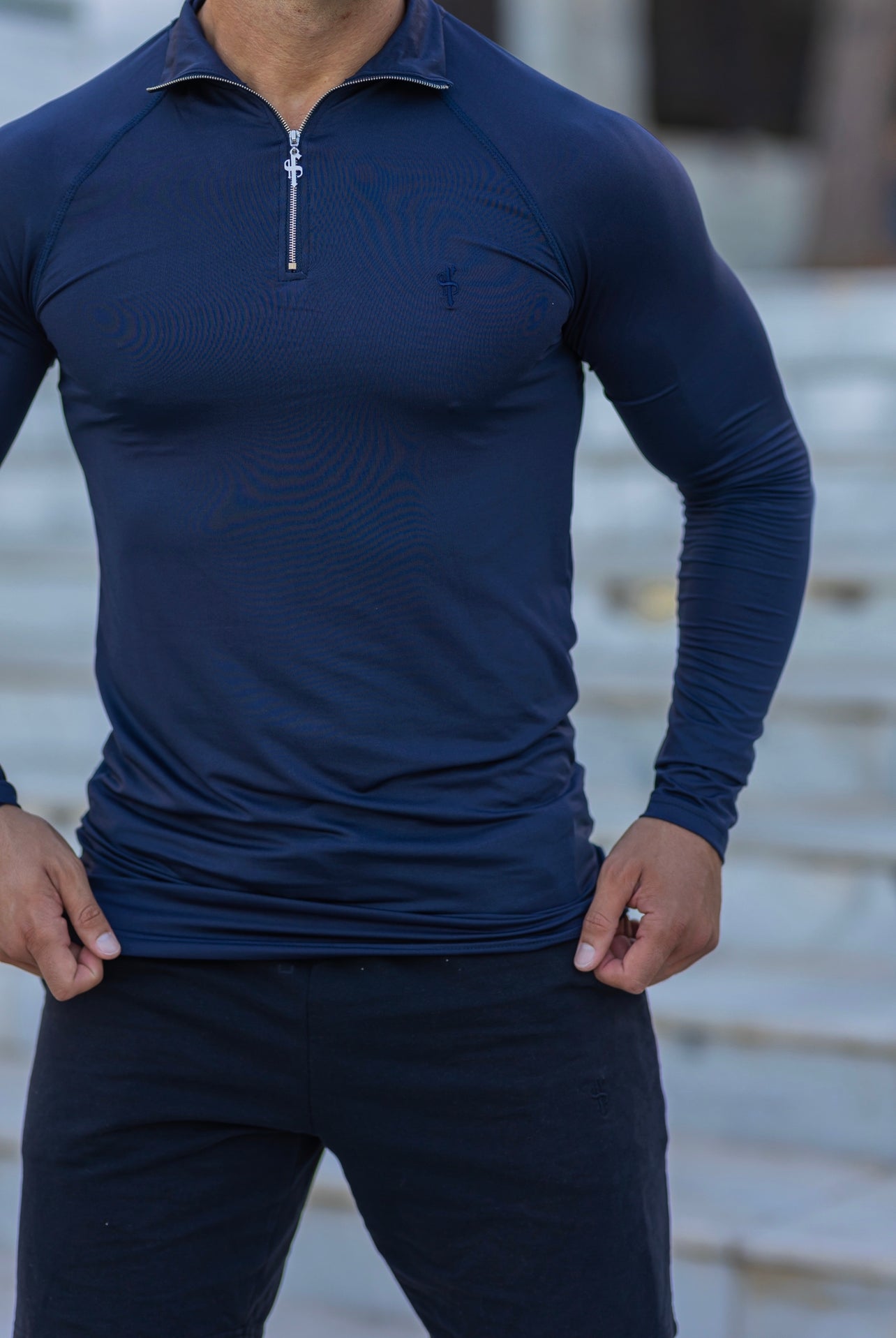 Long Sleeve Navy Half Zip Gym Top - FSH712