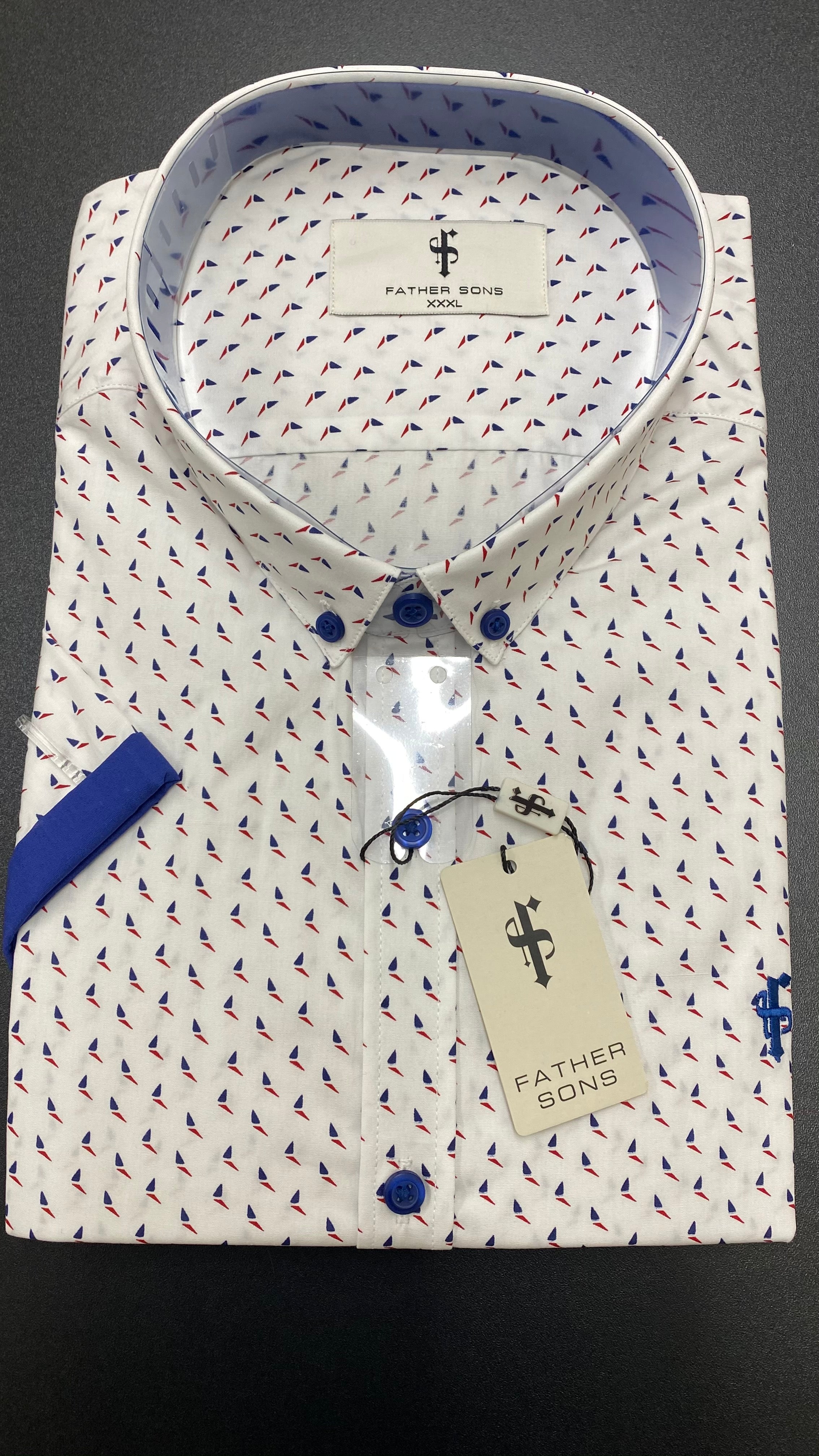 White with Navy / Red Print With Navy Contrast Sleeve- FSX122 (LAST CHANCE)