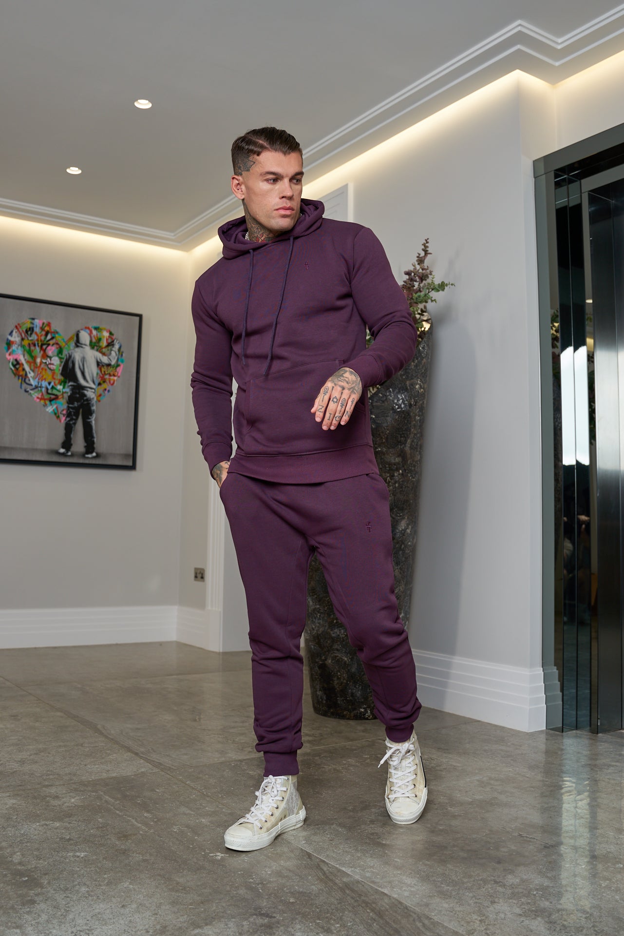 Plum Raglan Tracksuit Bottoms with FS Embroidery - FSH704
