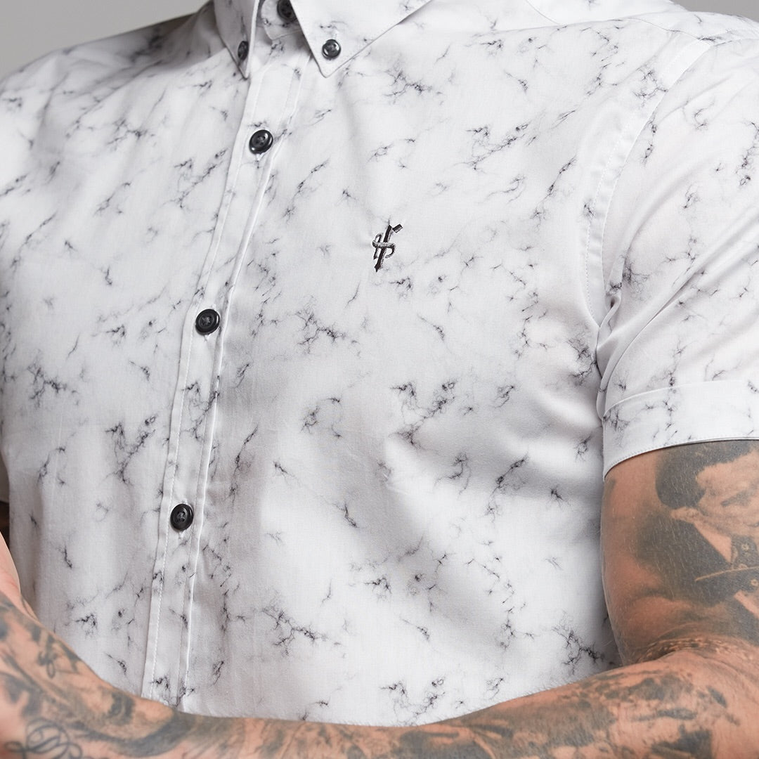 Super Slim Stretch Marble Print Short Sleeve - FS433