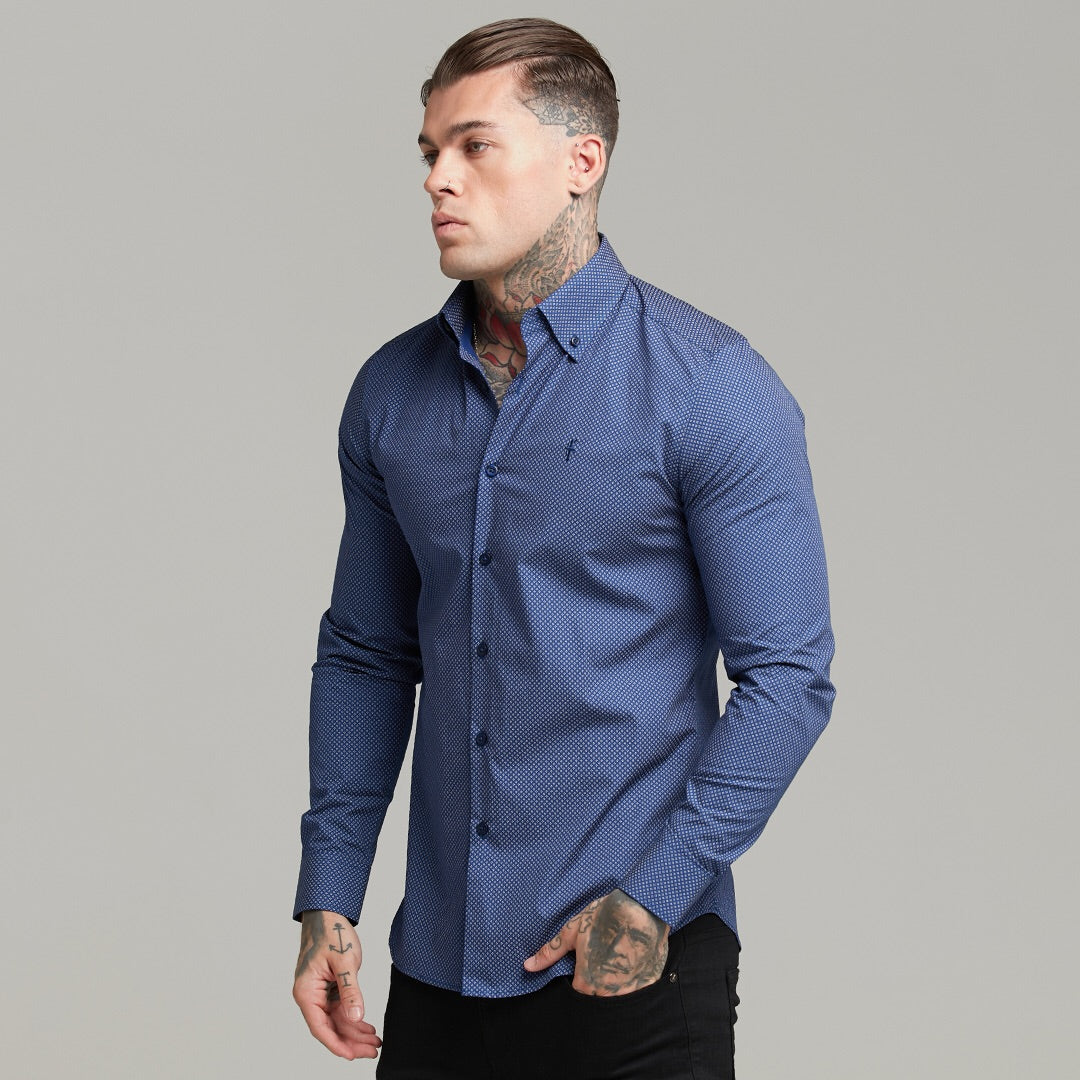 Classic Navy Print Button Down - FS606 (LAST CHANCE)