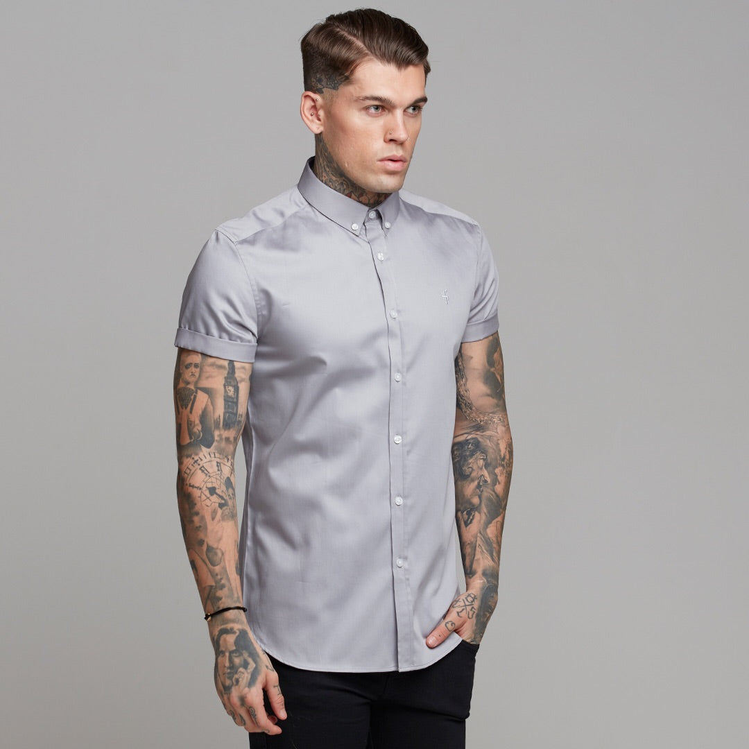 Classic Grey Luxe Egyptian Cotton Button Down Short Sleeve - FS490 (LAST CHANCE)
