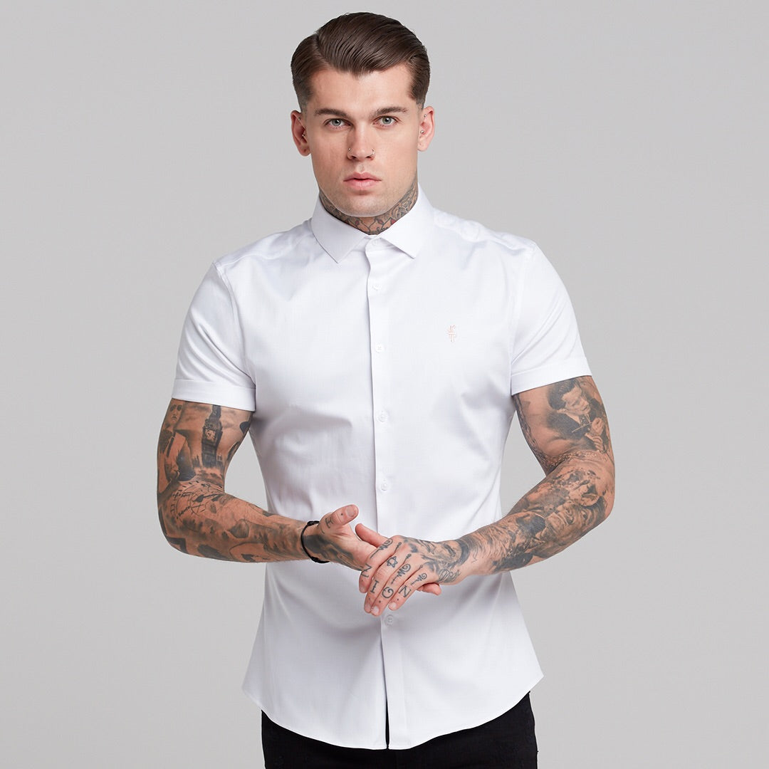 Slim Sateen Classic White with Peach Embroidery - FS400 (LAST CHANCE)