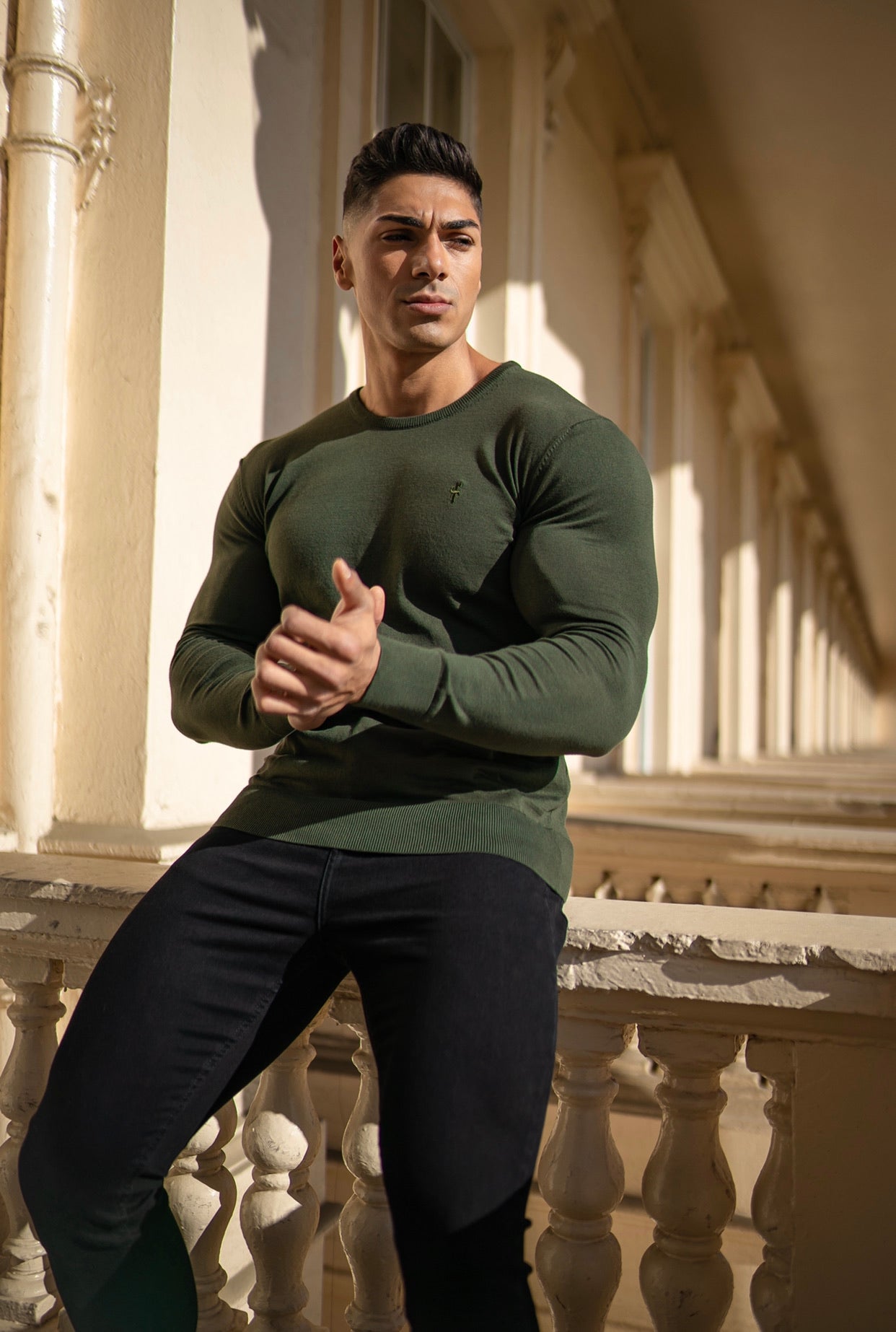 Classic Khaki Crew Neck Knitted Jumper (Khaki Emblem) - FSH367
