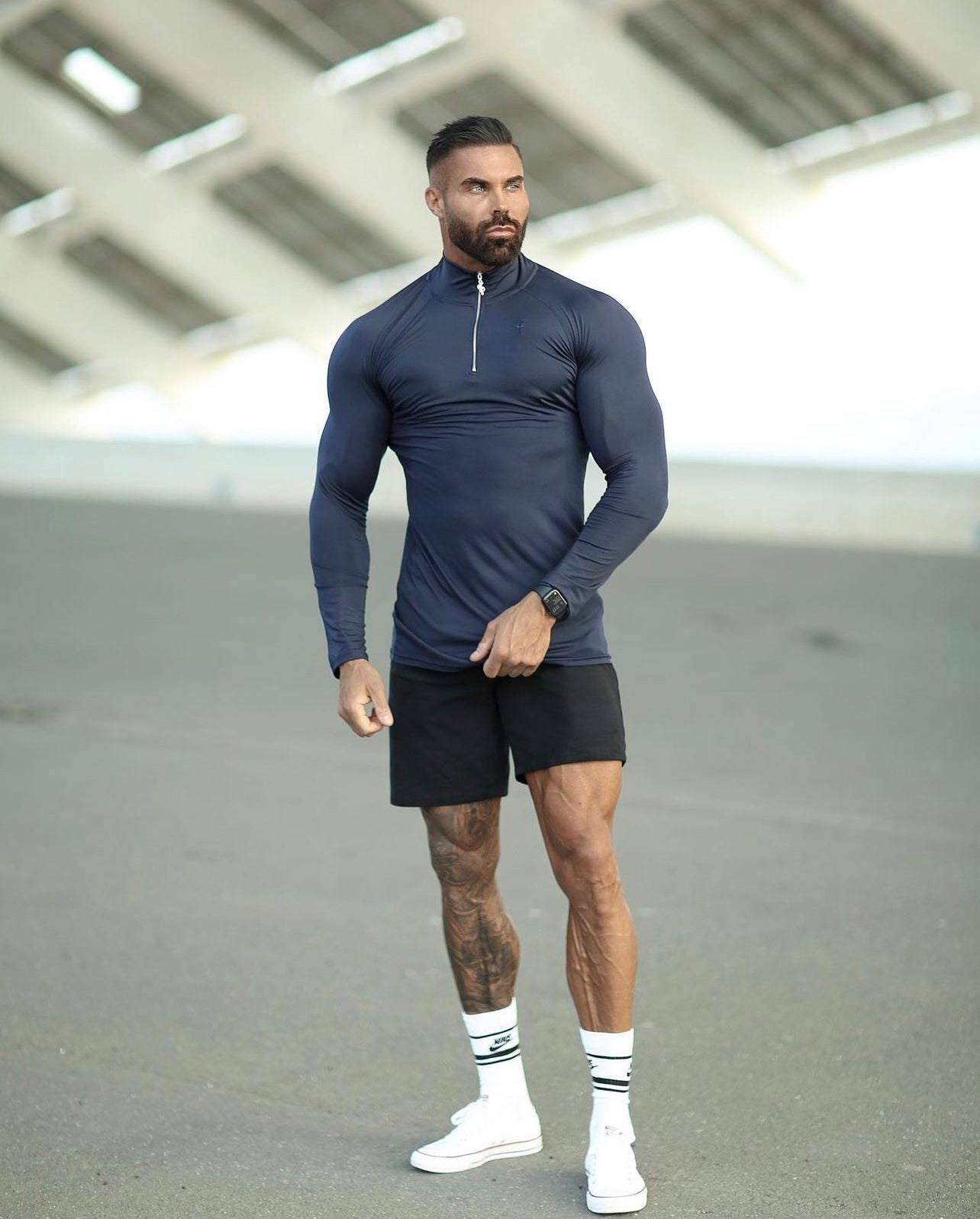Long Sleeve Navy Half Zip Gym Top - FSH712