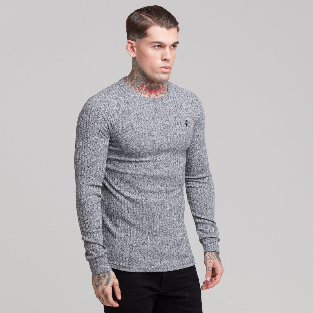 Classic Grey & Black Ribbed Knit Jumper - FSH079