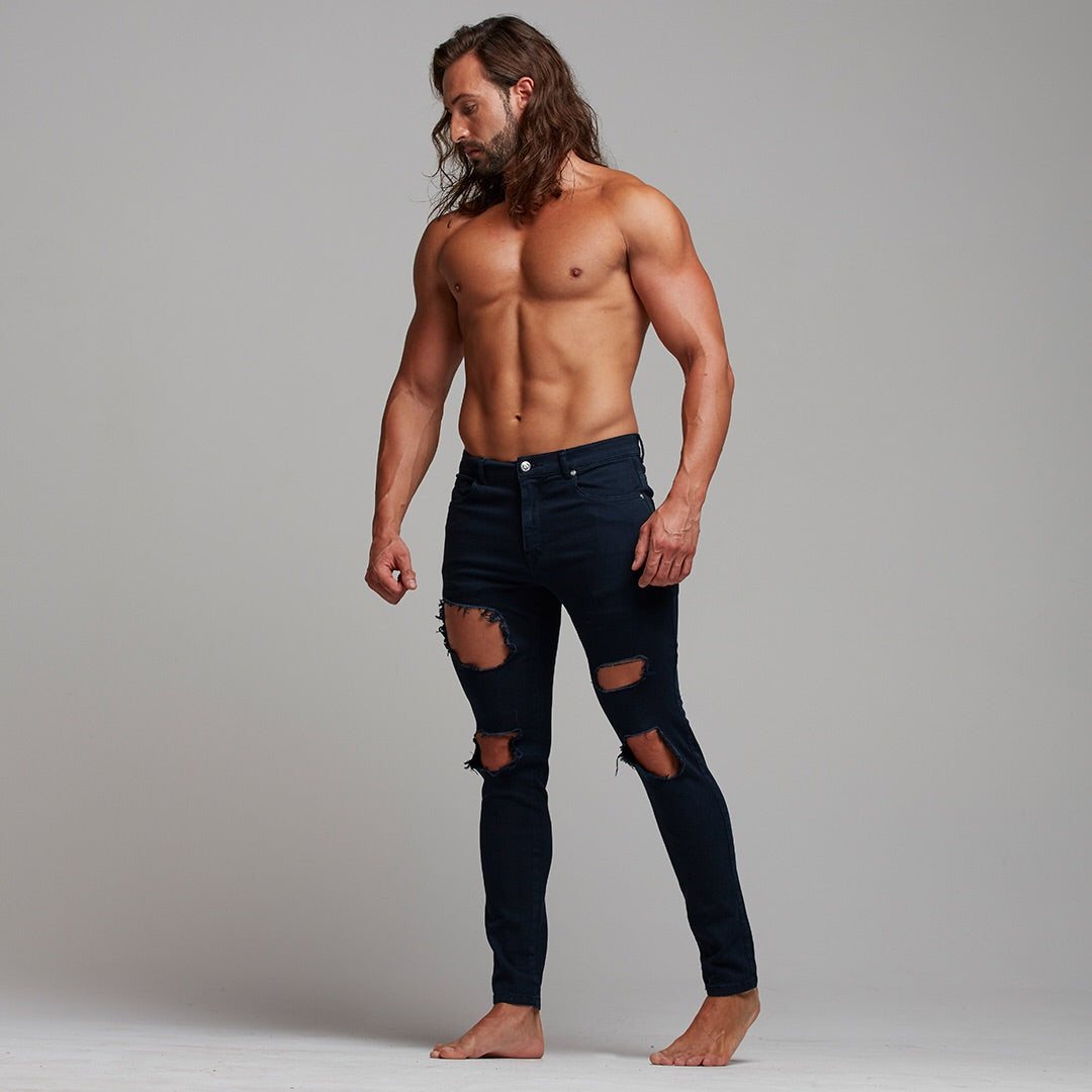 Slim Ultra Stretch Navy Ripped Jeans - FSH285