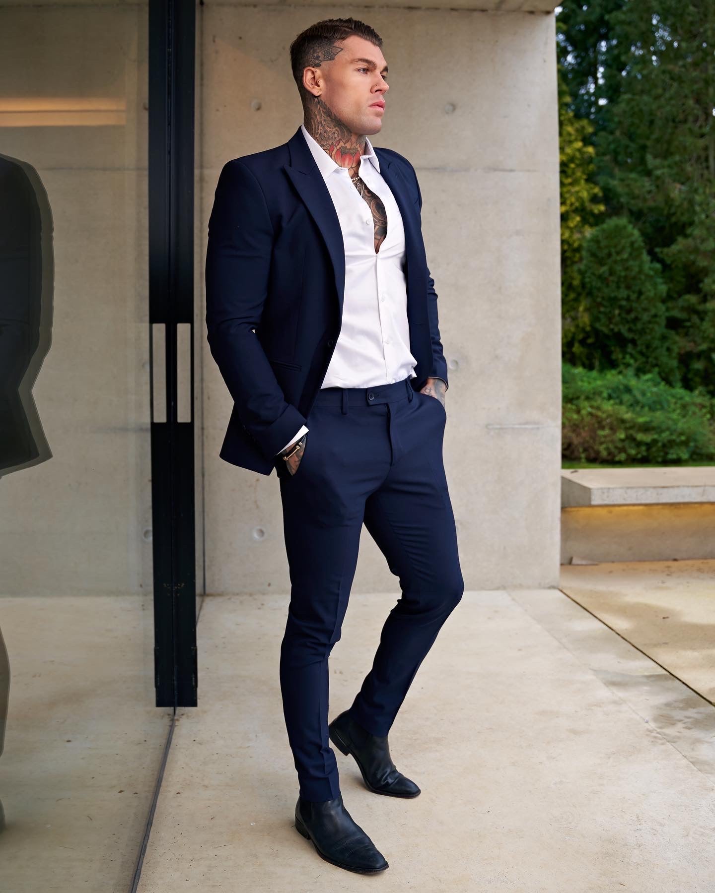 Slim Formal Plain Navy Stretch Trousers - FST009