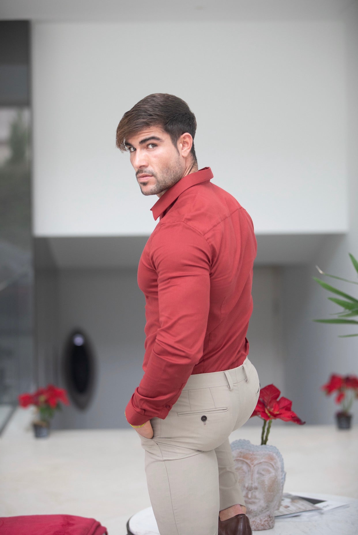Super Slim Luxe Ultra Stretch Classic Mid Burgundy Long Sleeve - FS743