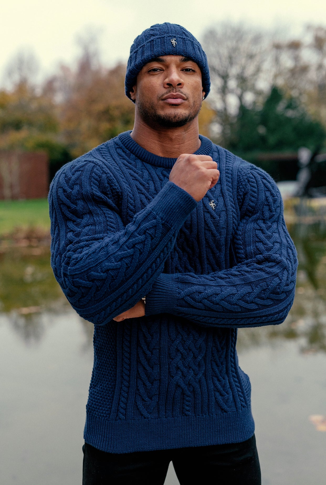 Royal Blue Twisted Braid Weave Super Slim Jumper With Gunmetal Decal - FSJ042