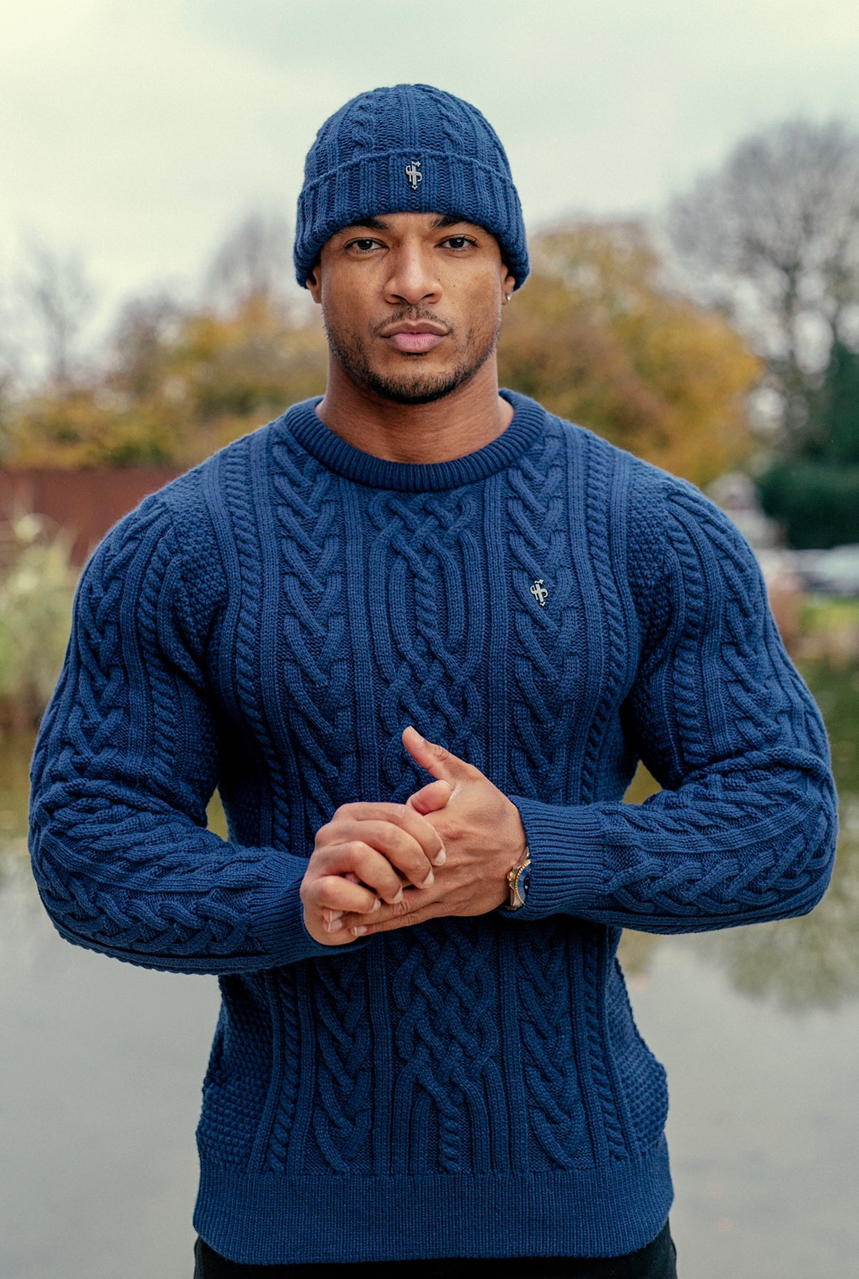 Royal Blue Twisted Braid Weave Super Slim Jumper With Gunmetal Decal - FSJ042