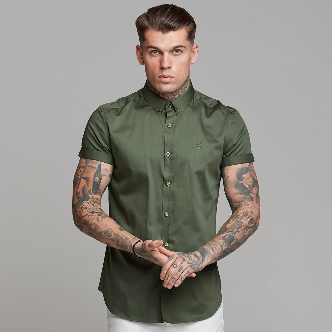 Classic Button Down Khaki Luxe Egyptian Cotton Short Sleeve - FS502 (LAST CHANCE)