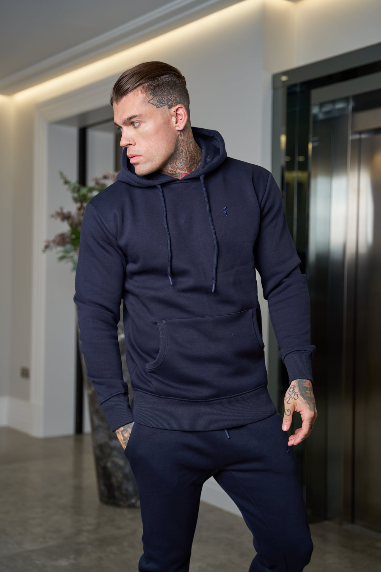 Navy Kangaroo Hoodie Top with FS Embroidery - FSH699
