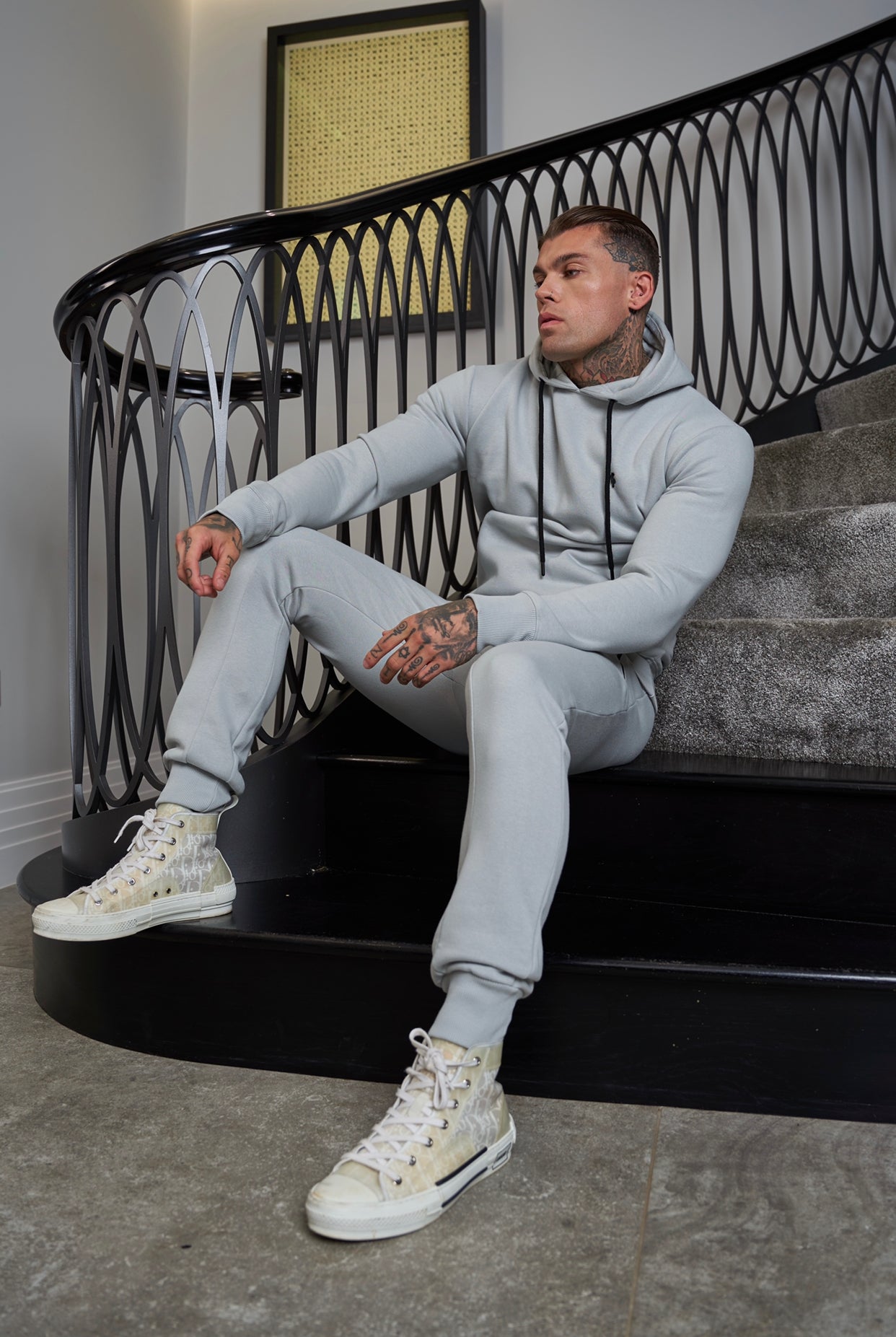 Stone Grey / Black Raglan Bottoms with Zipped Pockets - FSH718