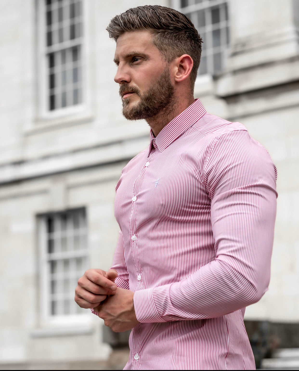 Super Slim Stretch Narrow Red & White Stripe (Blue Emblem) - FS682