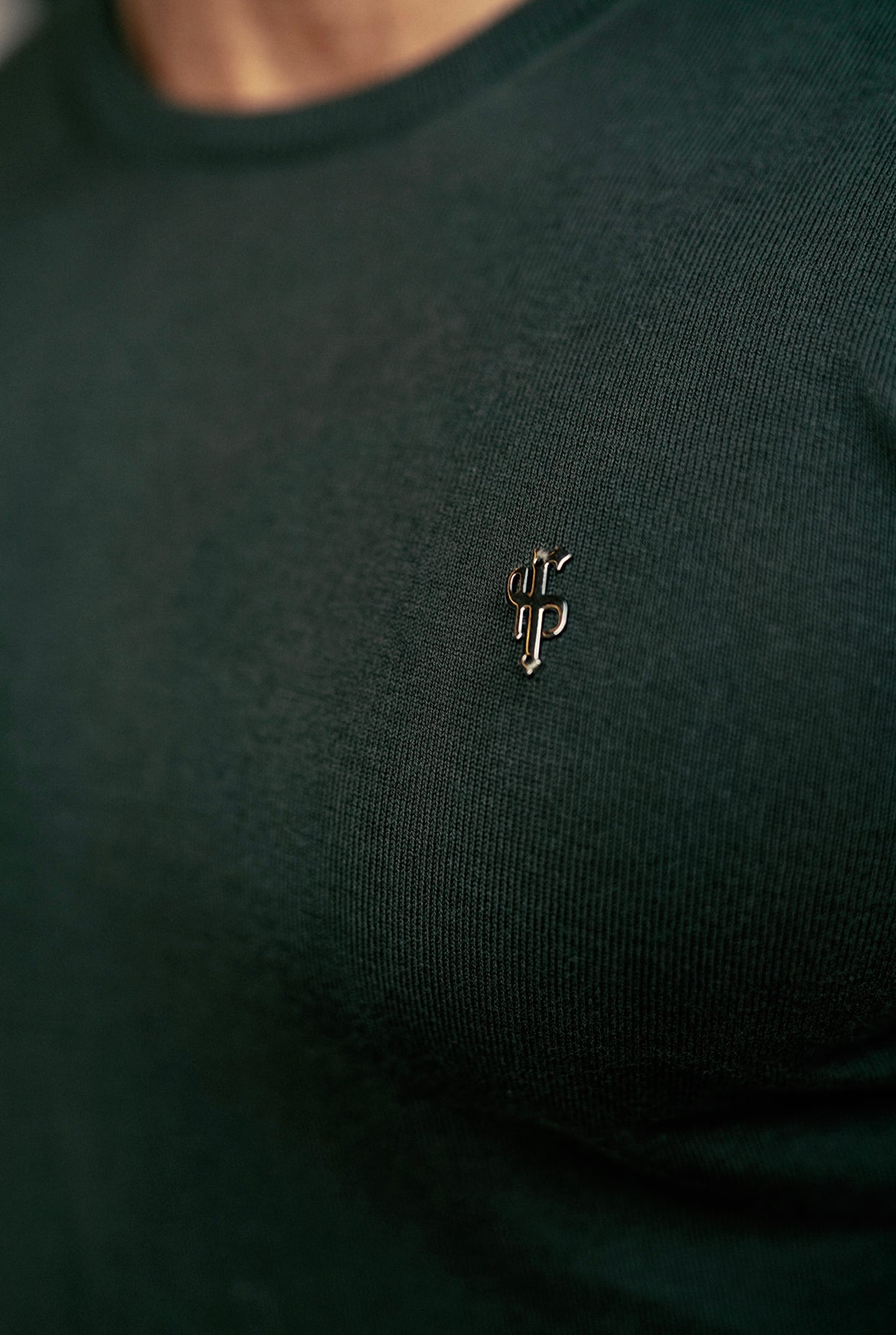 Classic Khaki Crew Neck Knitted Jumper with Gunmetal Emblem - FSH671