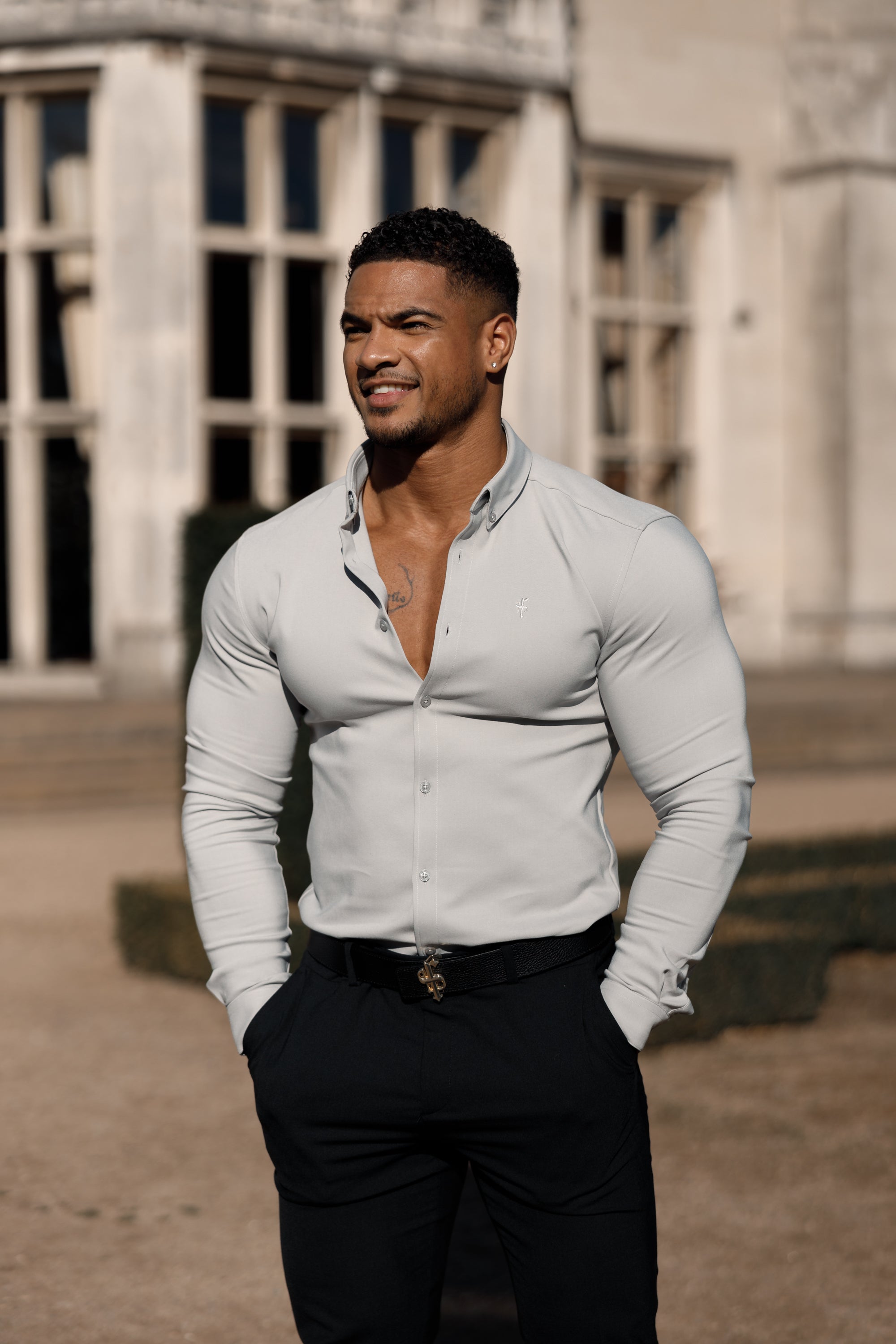 Super Slim Scuba Silver Grey Long Sleeve Stretch - FS882