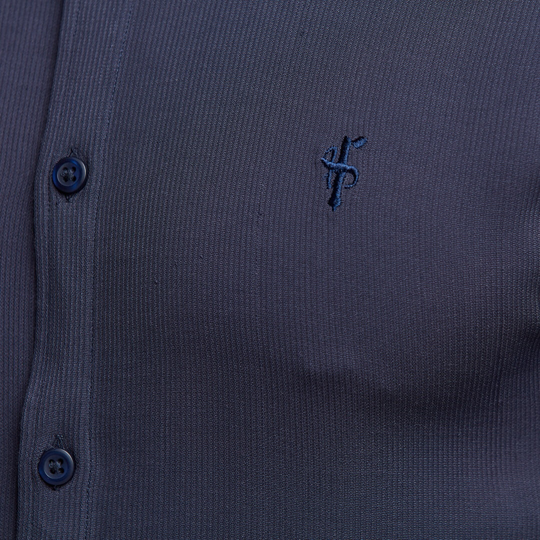 Super Slim Stretch Ribbed Navy Long Sleeve - FS443