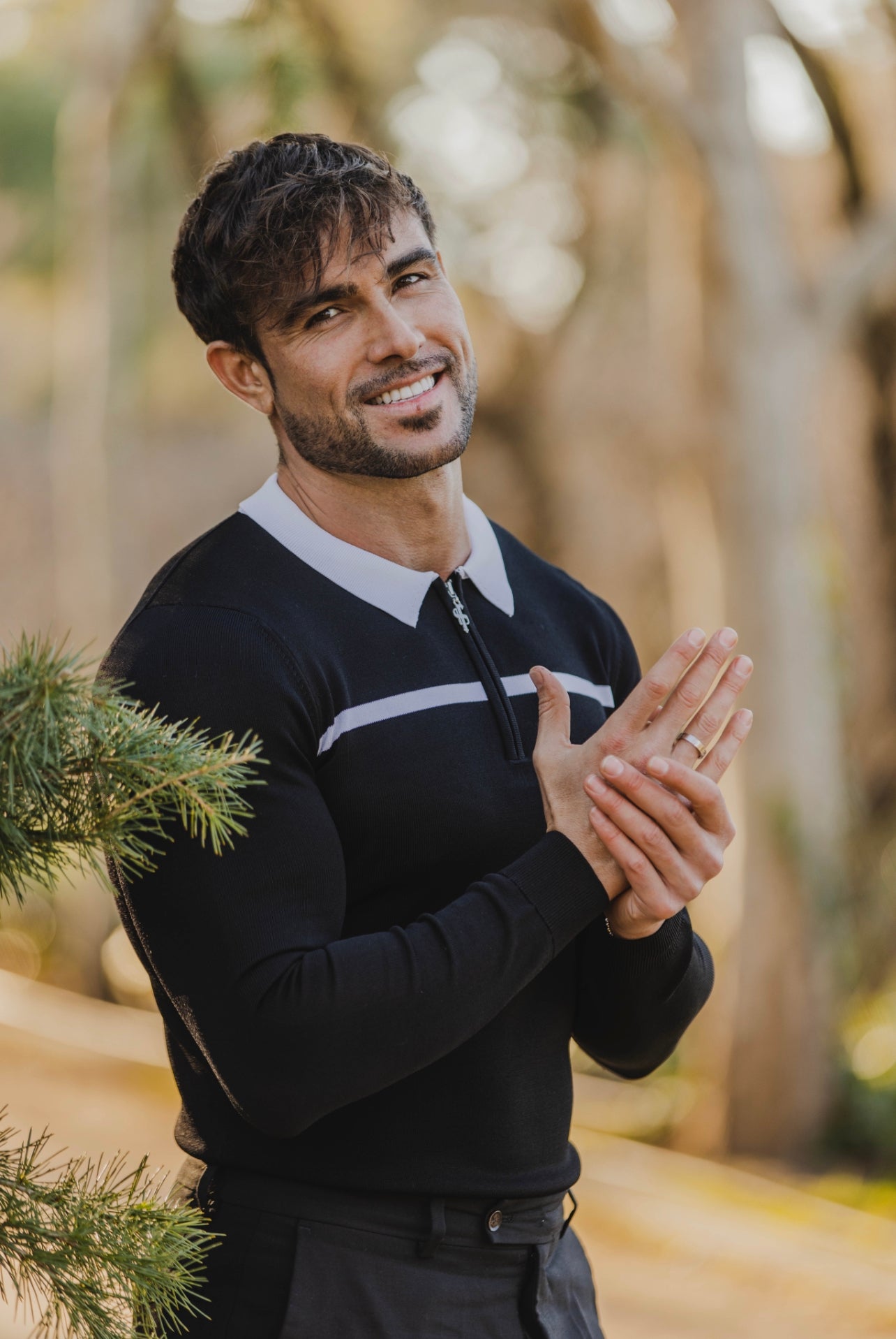 Classic Black / White Horizontal Stripe Zipped Polo Long Sleeve - FSN047