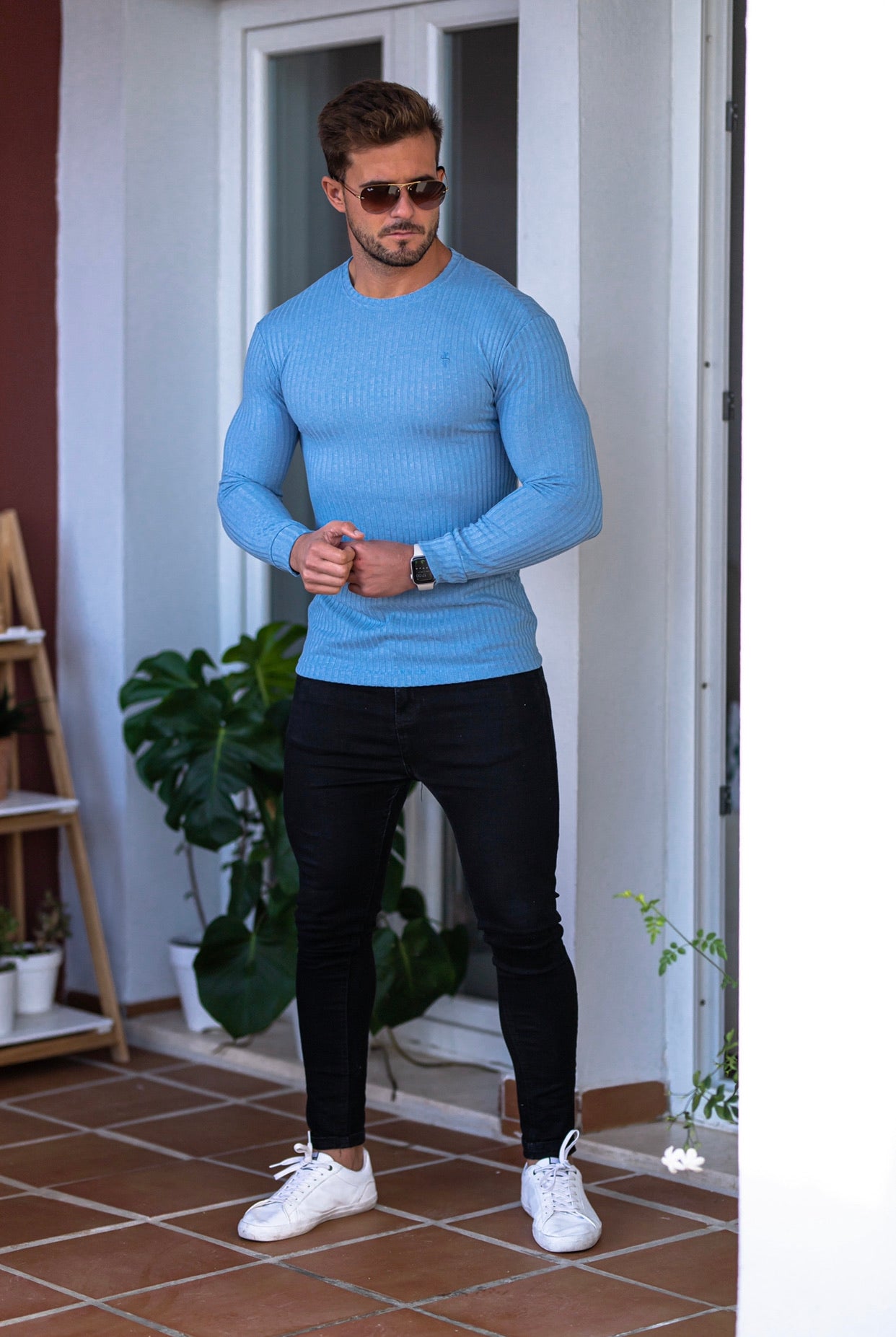 Classic Baby Blue Ribbed Knit Jumper - FSH594
