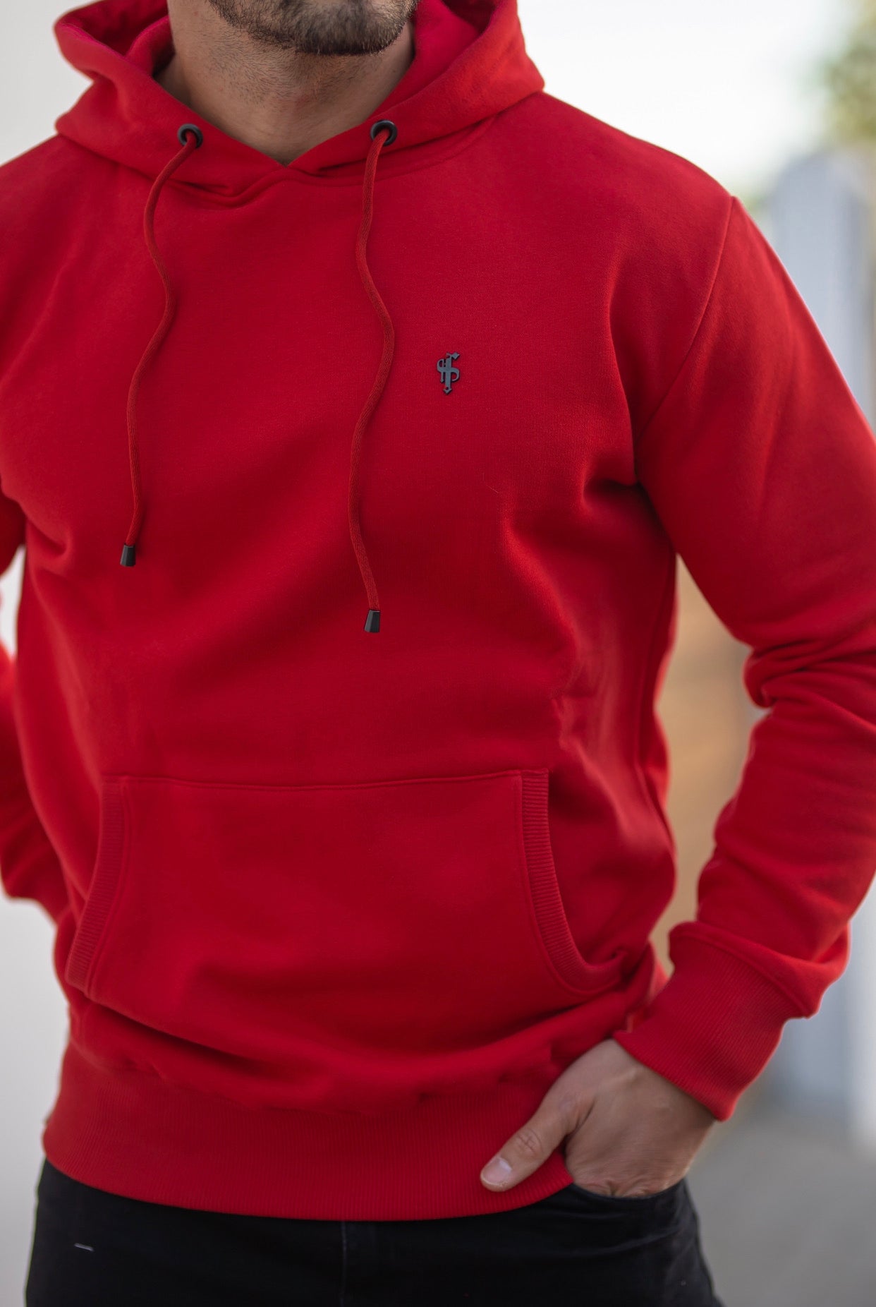 Red & Black Overhead Hoodie Jumper - FSH549
