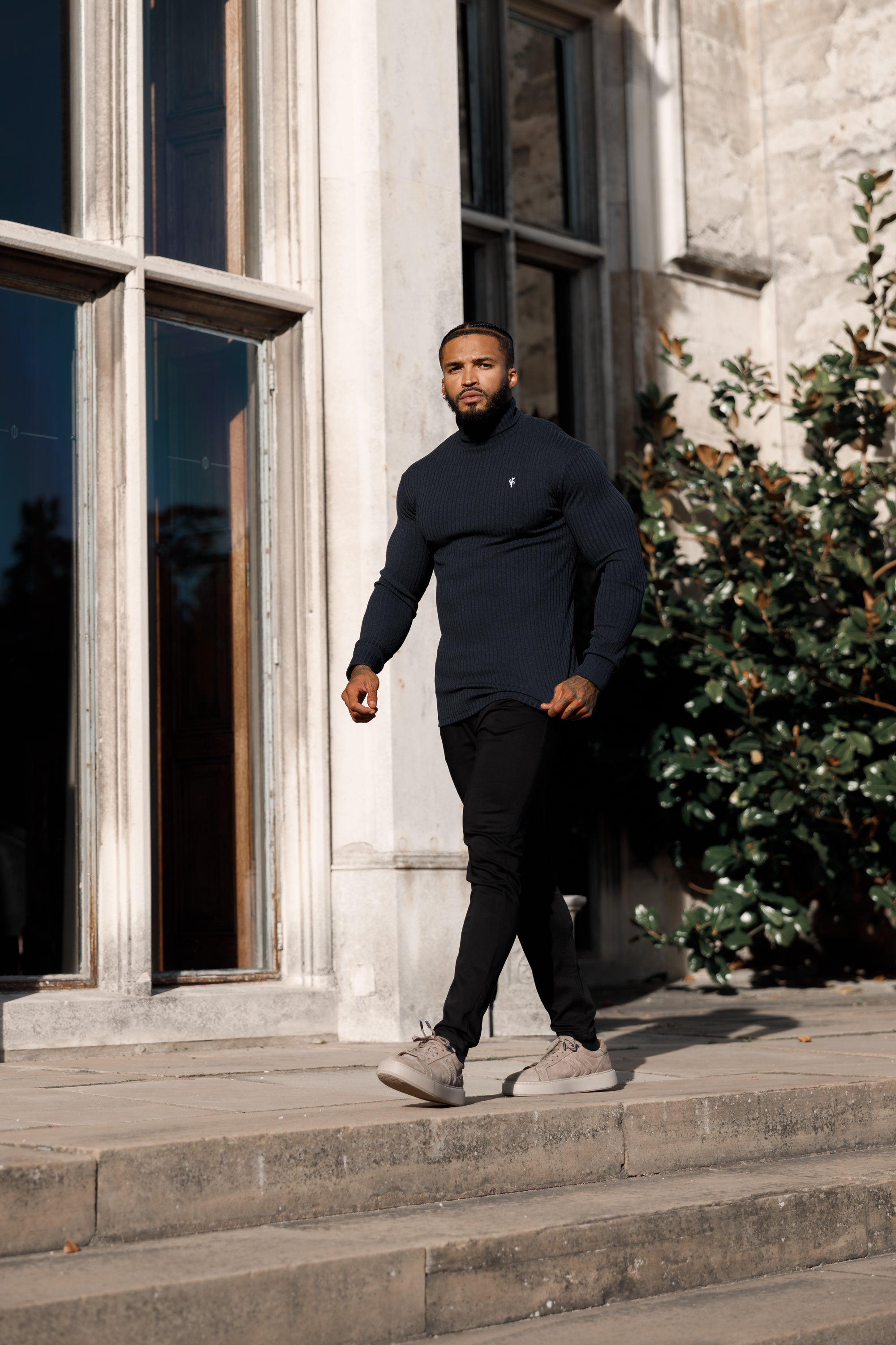 Classic Navy Ribbed Knit Roll neck Jumper - FSH778