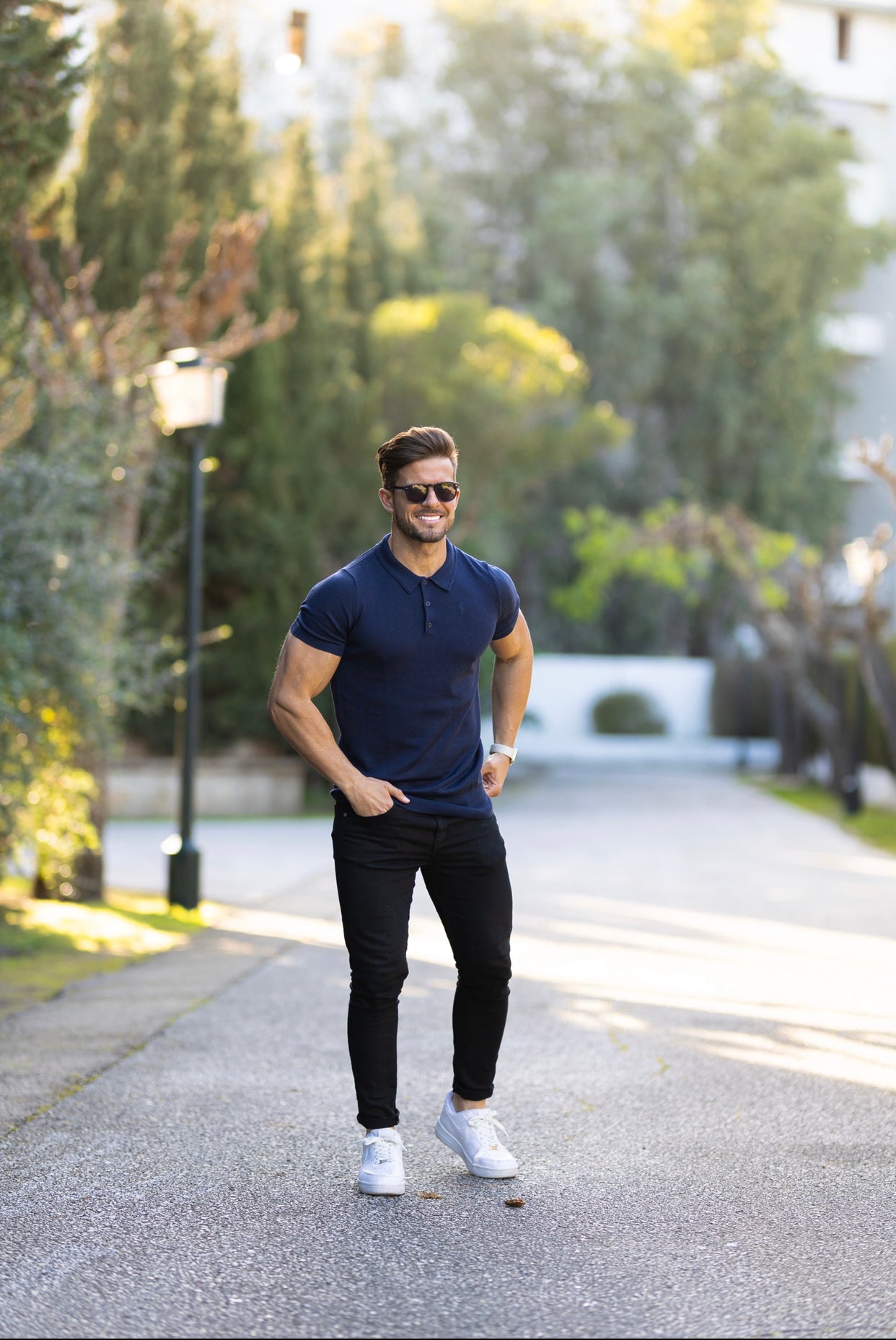 Classic Navy Merino Wool Knitted Polo Jumper Short Sleeve With FS Embroidery- FSN026
