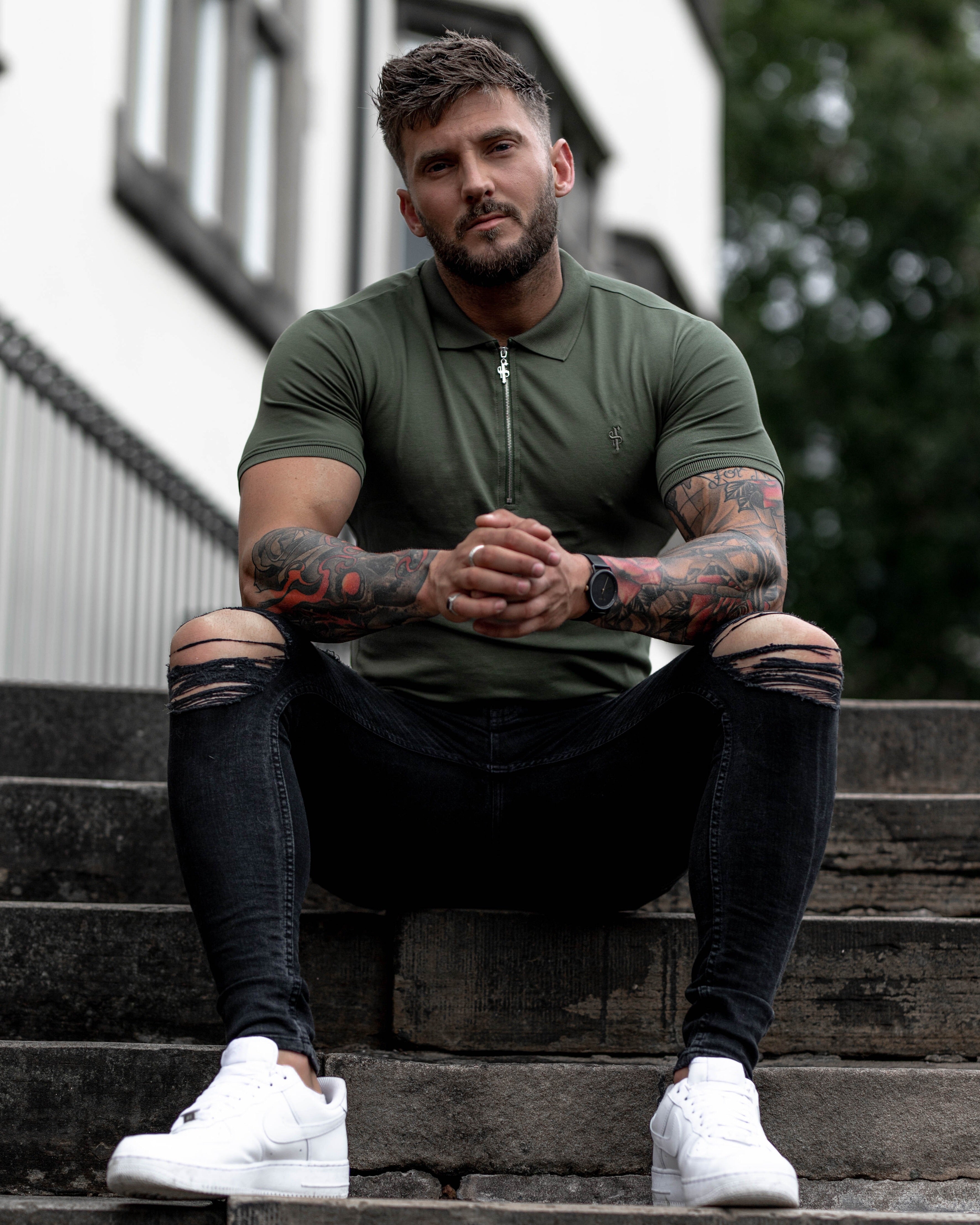 Classic Khaki Zipped Polo Short Sleeve Shirt - FSH028
