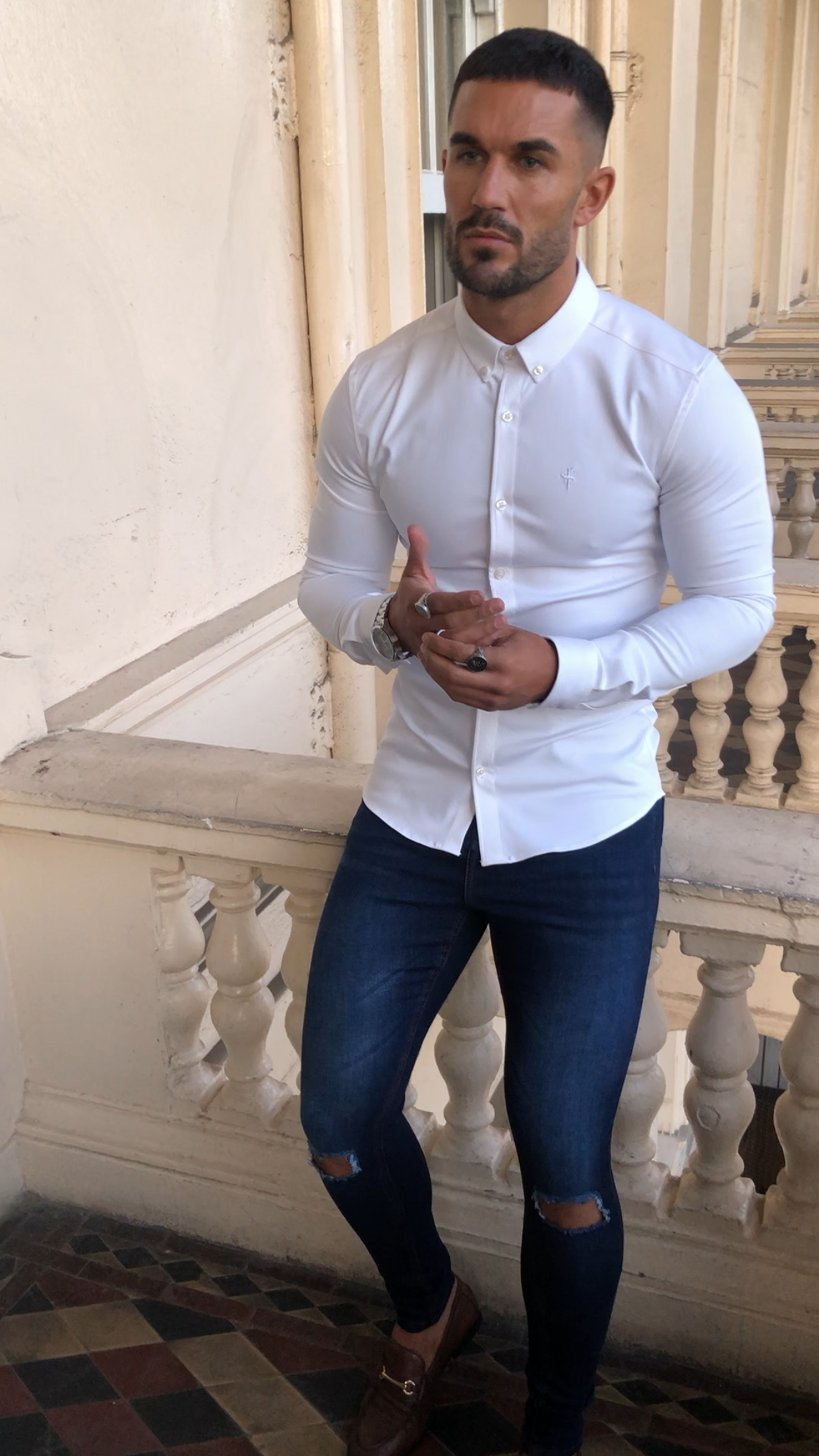 Slim Stretch Denim Blue Ultra Tapered Ripped Ankle Jeans - FSM013 (LAST CHANCE)