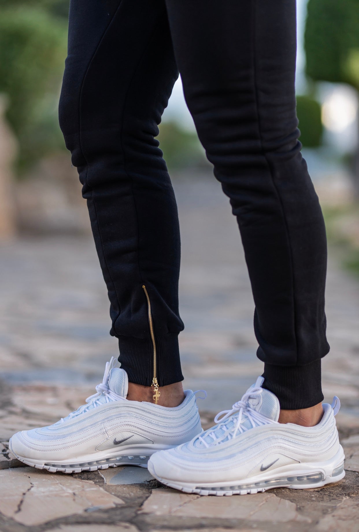 Black & Gold Tapered Bottoms with Ankle Zip Detail - FSH440