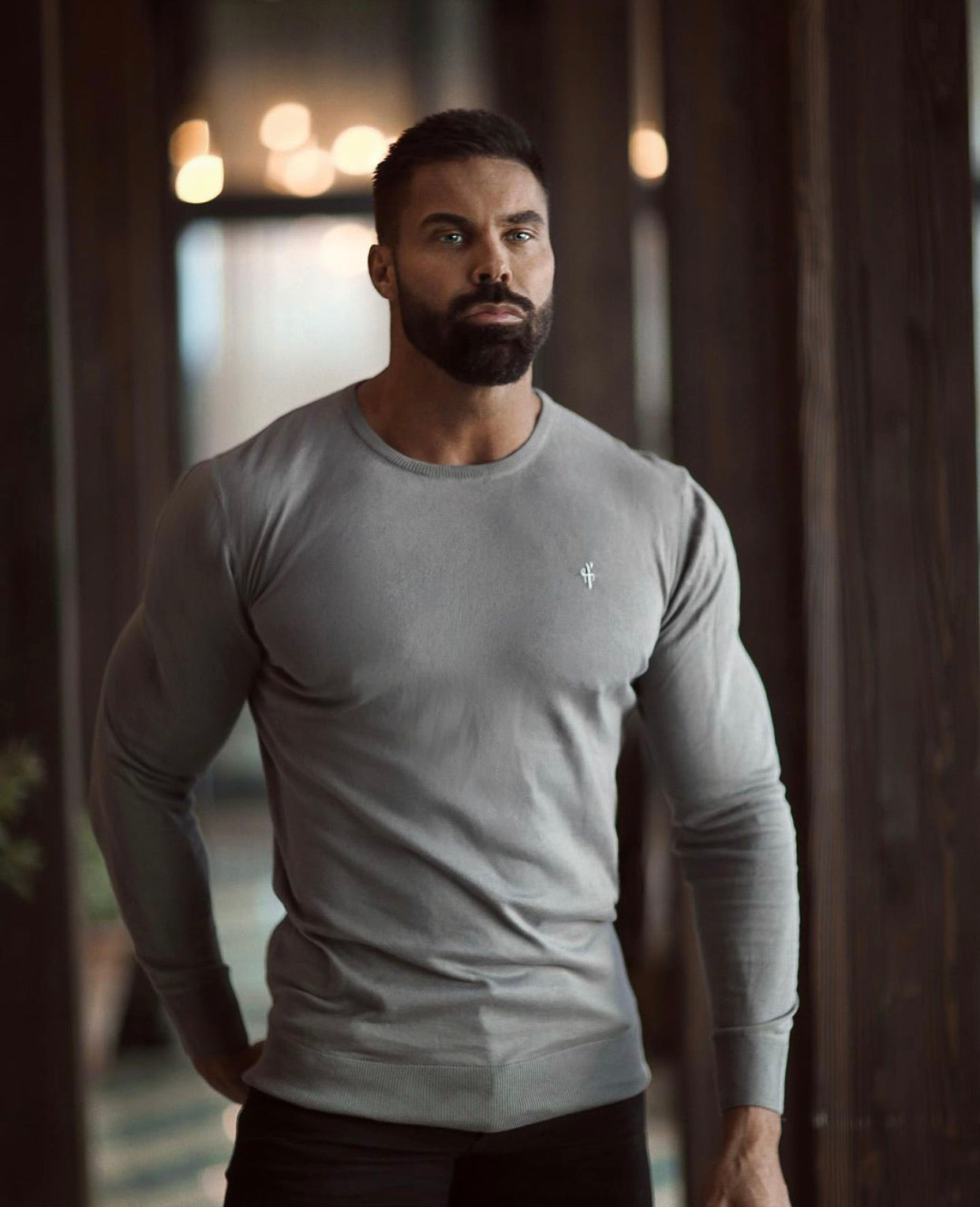 Classic Charcoal Grey Crew Knitted Jumper (Charcoal Emblem) - FSH366