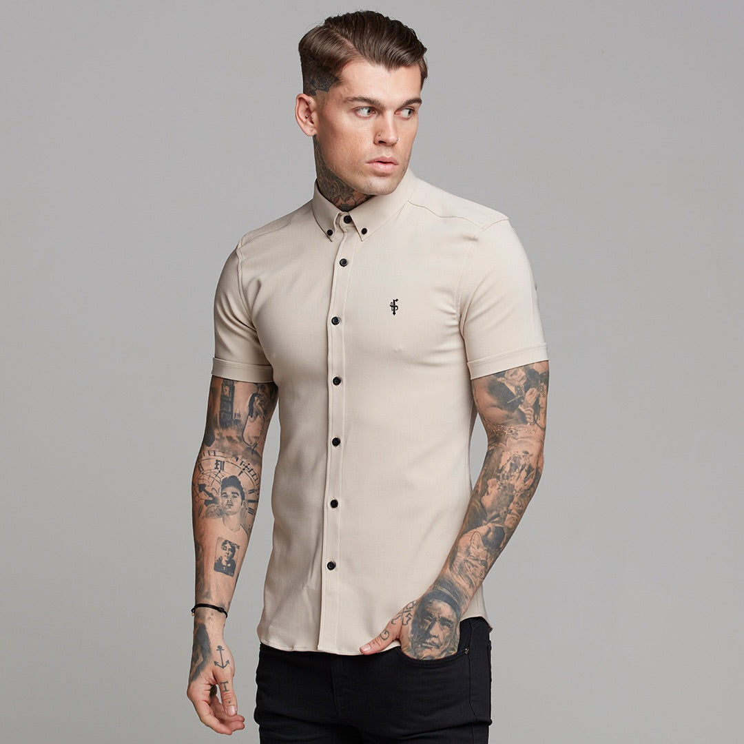 Super Slim Scuba Taupe Short Sleeve Stretch - FS487