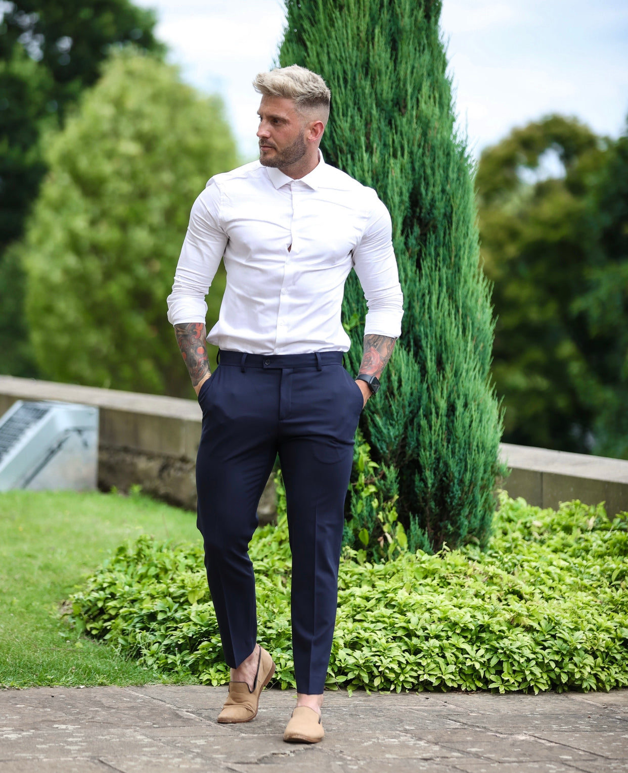 Relaxed Formal Plain Navy Stretch Trousers - FSTR009 RELAXED