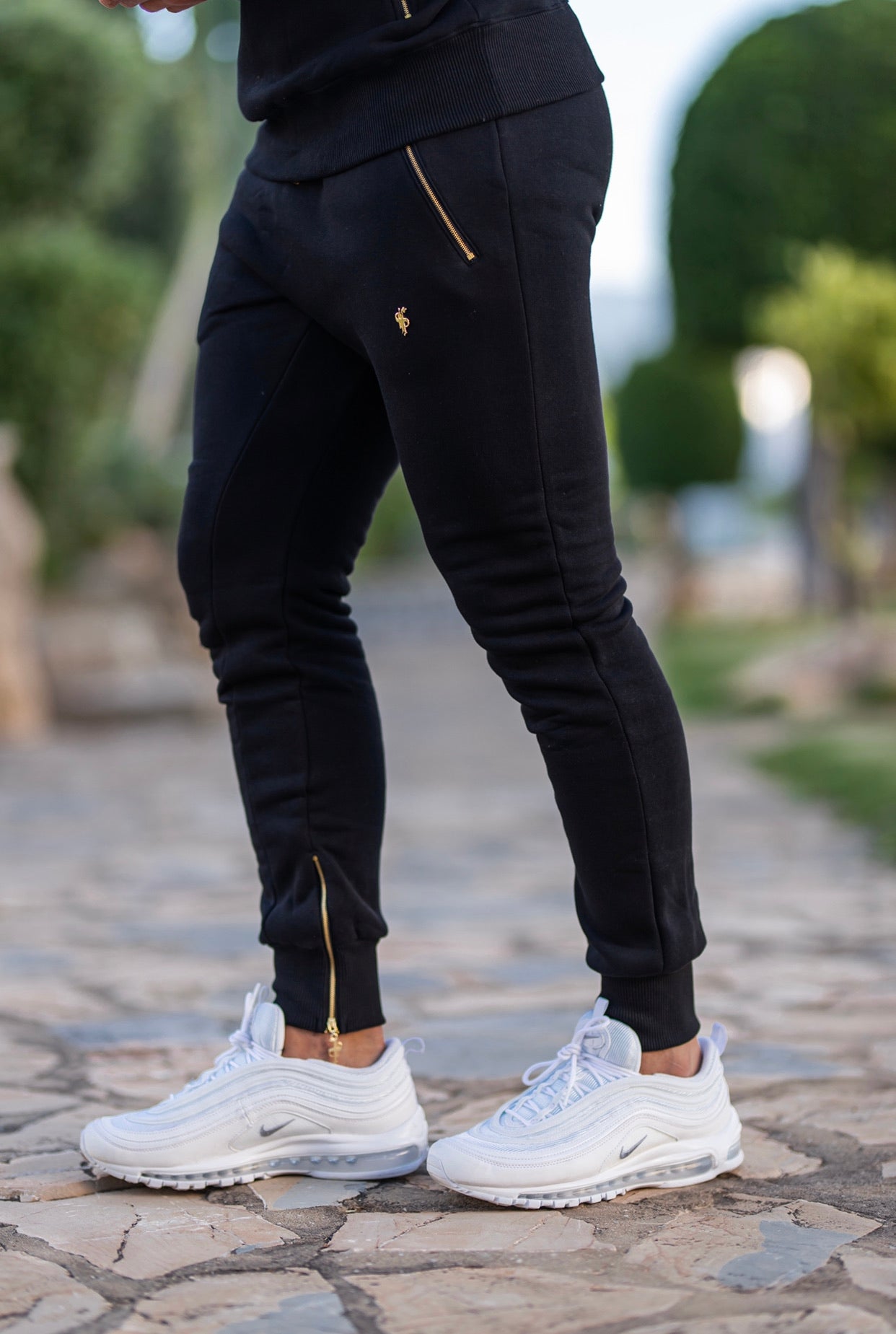 Black & Gold Tapered Bottoms with Ankle Zip Detail - FSH440