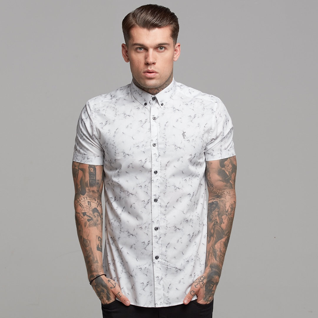 Super Slim Stretch Marble Print Short Sleeve - FS433