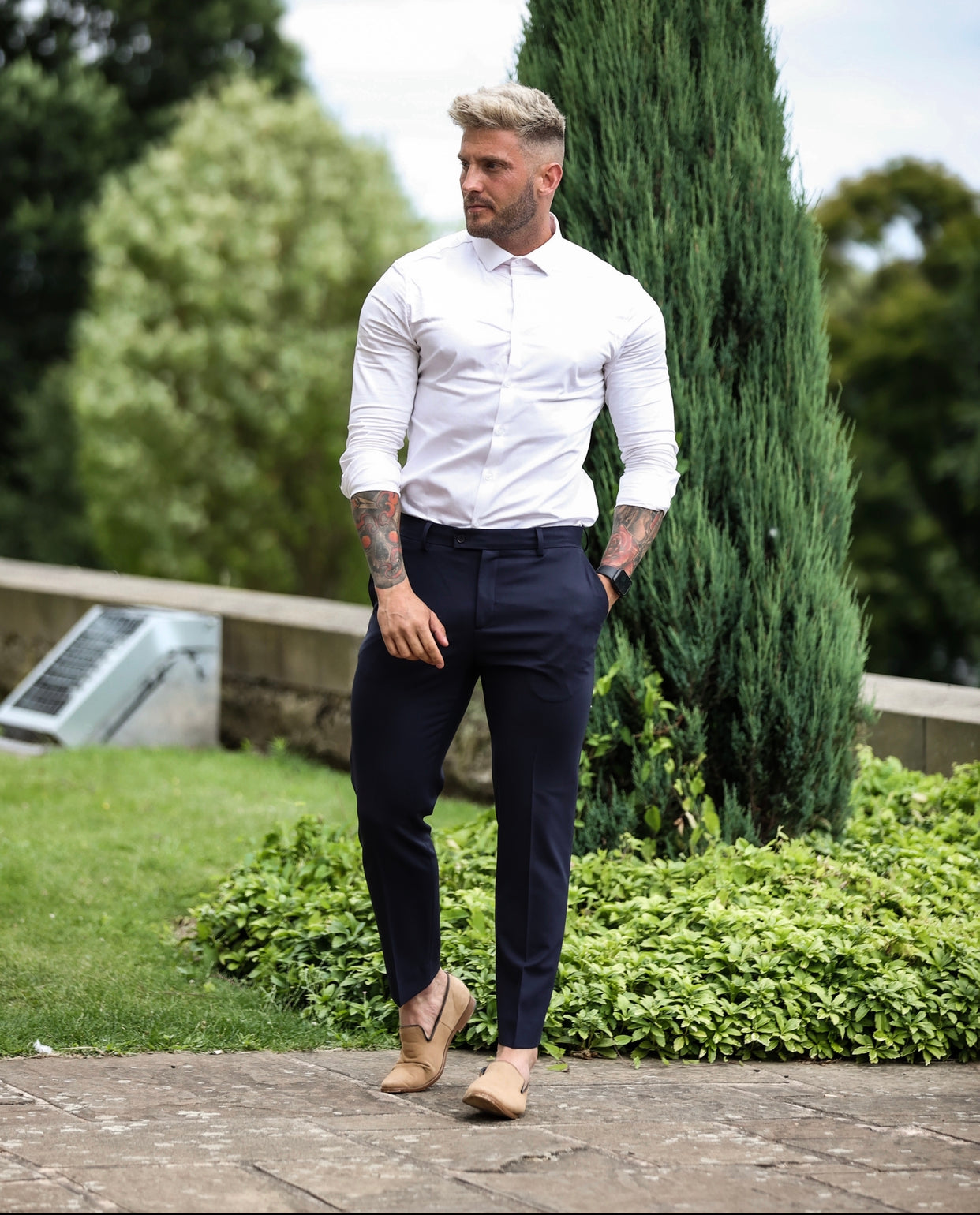 Relaxed Formal Plain Navy Stretch Trousers - FSTR009 RELAXED