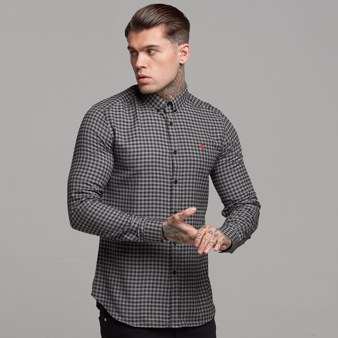 Classic Black & Grey Brushed Check Long Sleeve (Red Emblem) - FS410 (LAST CHANCE)