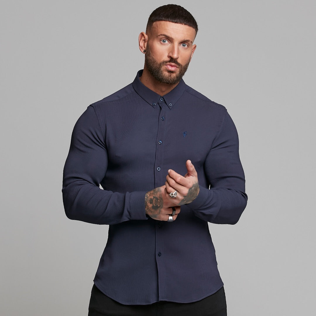 Super Slim Stretch Ribbed Navy Long Sleeve - FS443