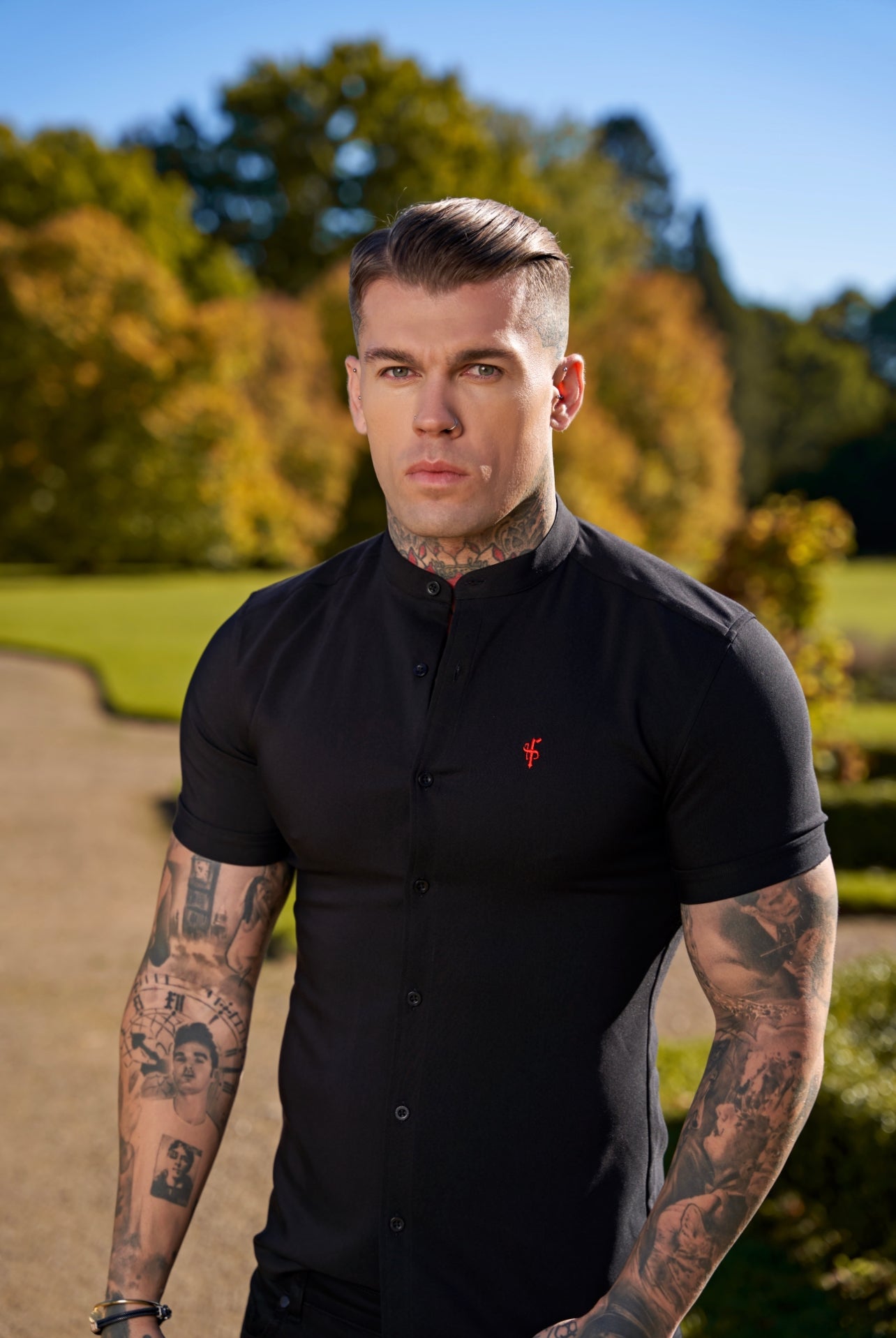 Super Slim Scuba Black Short Sleeve Stretch With Grandad Collar - FS930